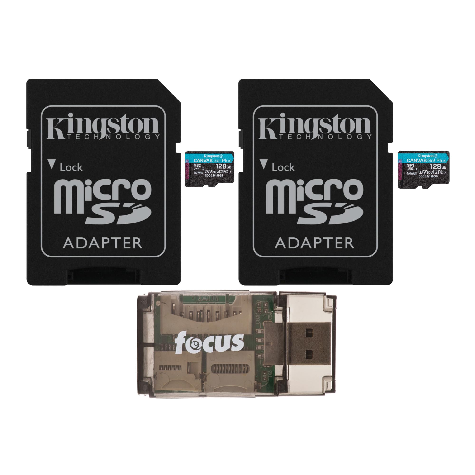 Kingston 128GB MicroSDXC Canvas Go Plus Memory Card (2-Pack) with High-Speed USB 2.0 Card Reader - Compatible with Mac, PC, DSLR, GoPro, Dash Cam & Smartphones - Perfect for 4K Video, Photography & Mobile Storage