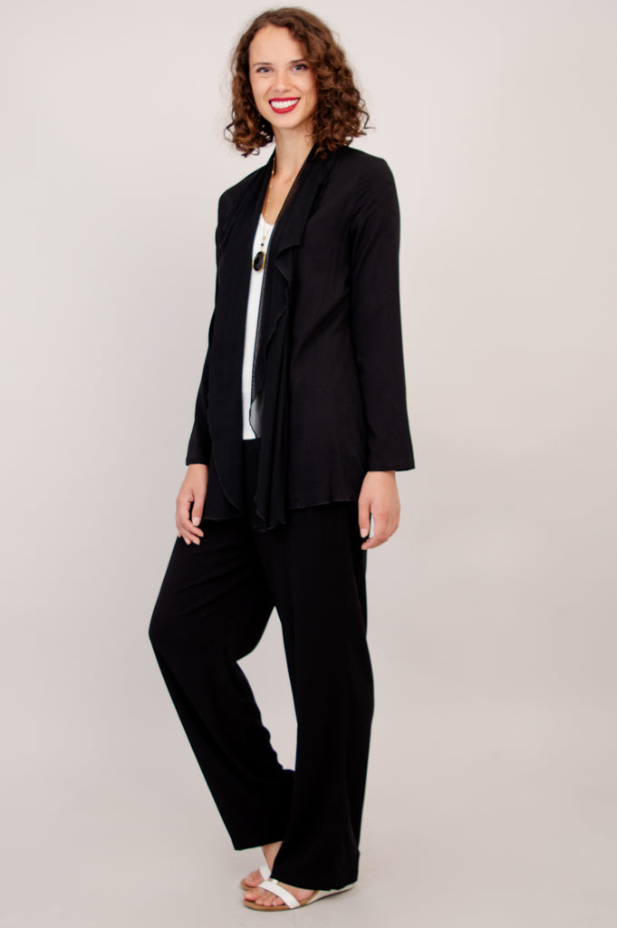 Diana Jacket - Black Linen Bamboo Blazer for Women | Lightweight Summer Jacket for Office, Travel & Casual Outfits