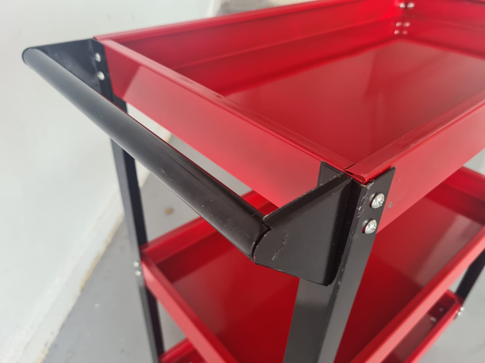 3 Stage Heavy Duty Metal Trolley Cart - Red (1.4ft W x 2.1ft L x 2.3ft H) | Model TRL 3S | Ideal for Warehouse, Workshop & Home Storage Organization