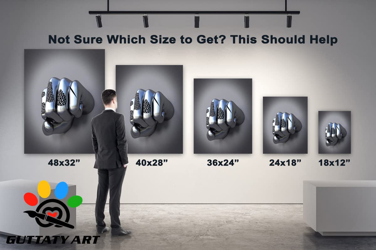 3D Metal Effect Fist Canvas Wall Art - Modern Silver Framed Wall Decor for Living Room & Bedroom - Valentine's Day Gift for Men - 32x48 Inches - Perfect for Home Office, Man Cave, and Modern Interior Design