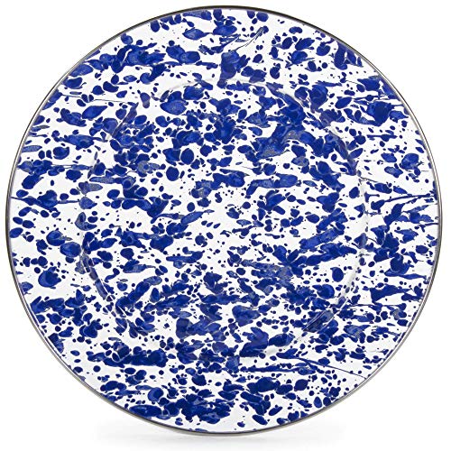 Vintage Cobalt Blue Swirl Enamelware Dinner Plates - Set of 4, 10.5 Inch Rustic Farmhouse Dinnerware for Kitchen, Camping & Outdoor Picnics