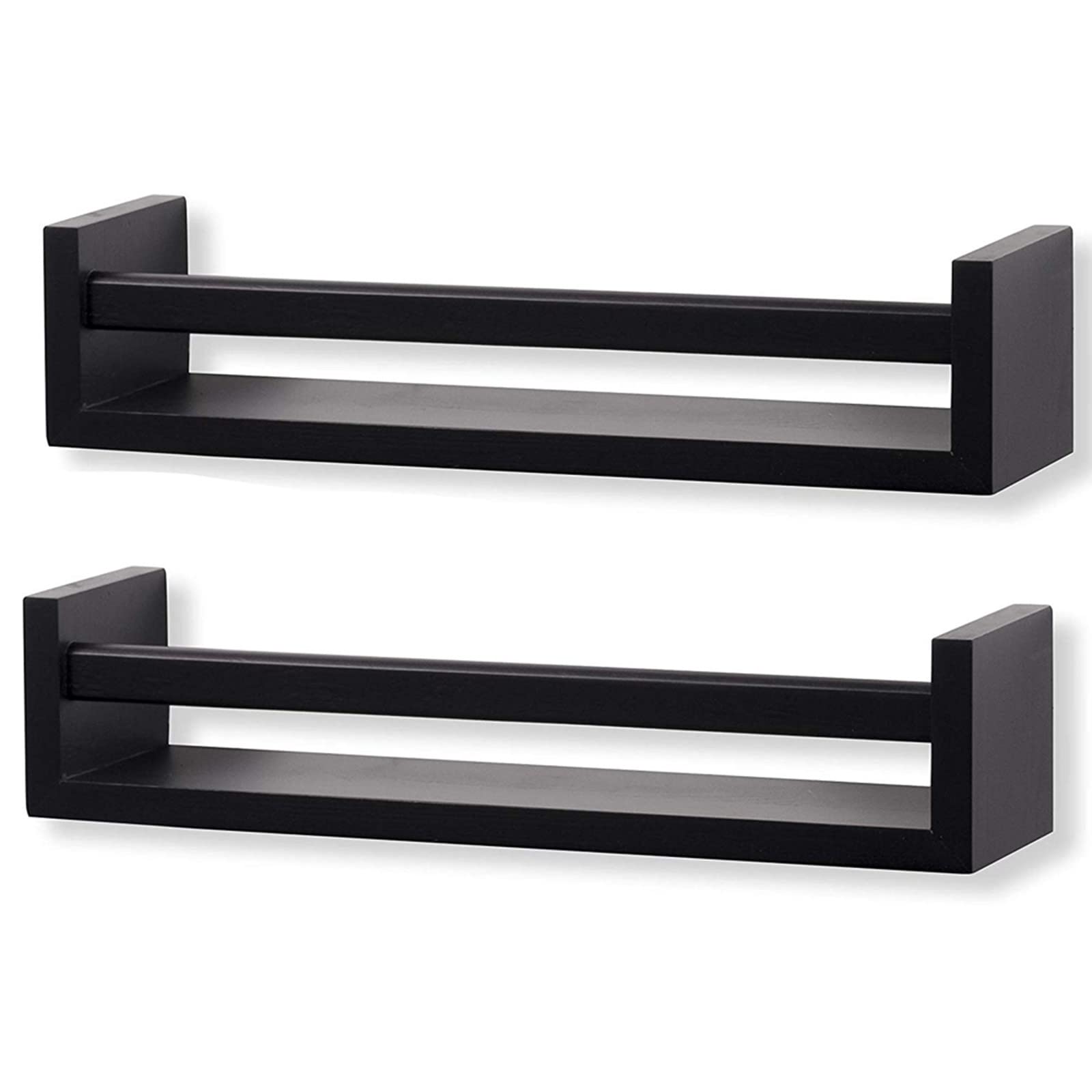 ERRTT Set of 2 Black Wood Floating Wall Shelves - Nursery Room Decor, Bookshelf & Toy Organizer for Kids' Bedroom, Playroom or Classroom Storage Solution