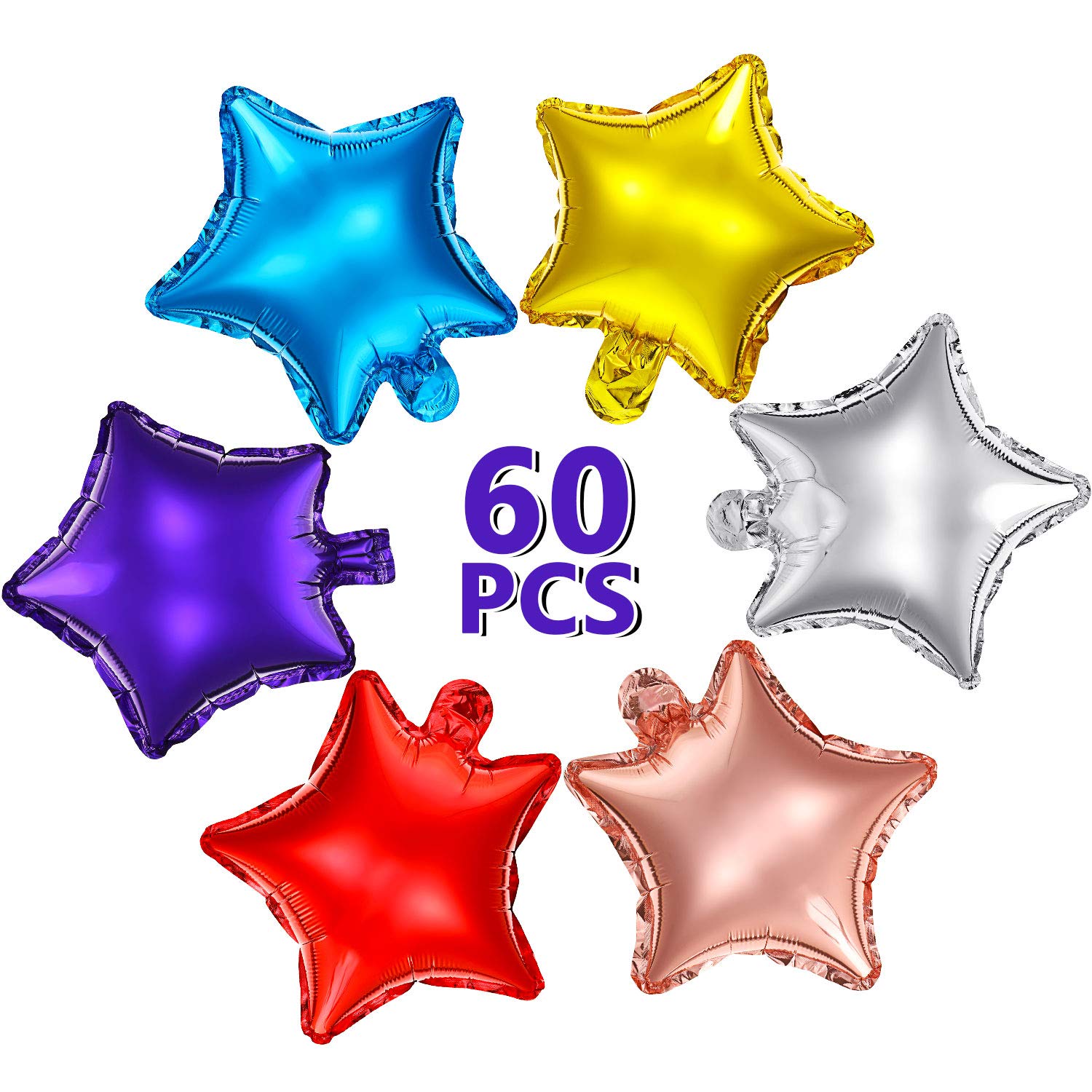 60-Piece 10-Inch Colorful Star Shaped Foil Balloons for Baby Showers, Gender Reveals, Weddings, Proms & Engagements - Perfect for Party Decorations, Photo Backdrops & Event Celebrations