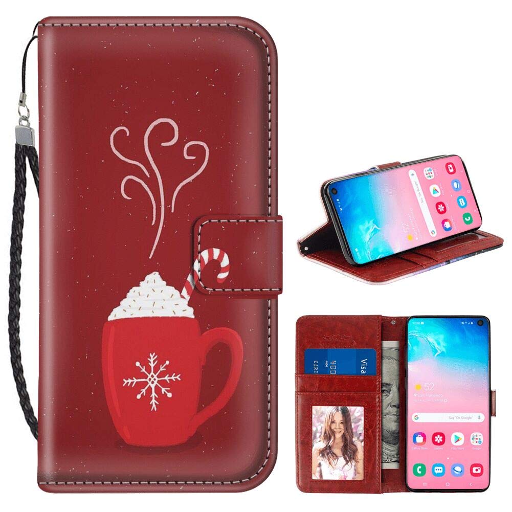 Samsung Galaxy S10 Wallet Case - PU Leather Card Holder with Wrist Strap | Christmas Sleigh Design | Protective Phone Cover for Samsung Galaxy S10 | Perfect for Holiday Gifts & Everyday Use