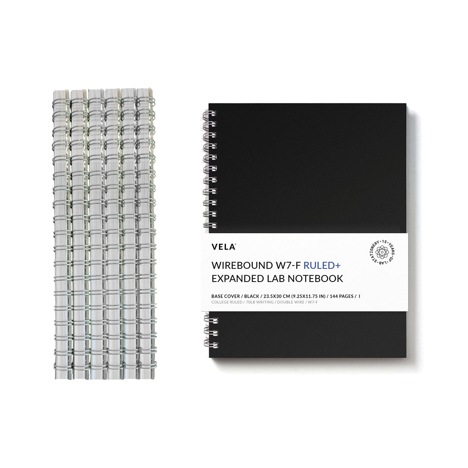 W7-F Expanded Wirebound Lab Notebook - 9.25 x 11.75 Inches (23.5 x 30 cm) - 144 Pages Heavyweight 70lb Paper - Double Wire Looped Binding - 6-Pack Ruled Notebooks for Science Experiments, Research & School Projects
