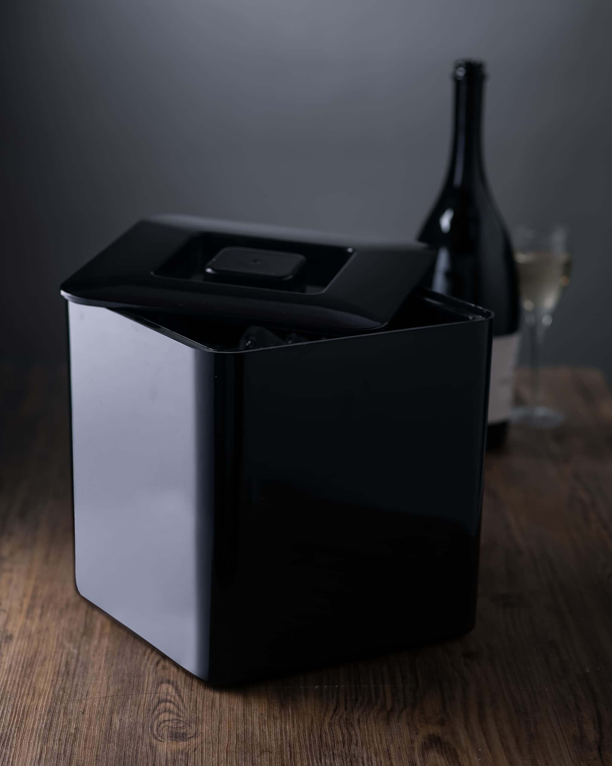 Square Ice Bucket - 10L Double Wall Plastic Drink Cooler for Parties, Bars & Outdoor Events - Black Insulated Beverage Container for Champagne, Beer & Cocktails