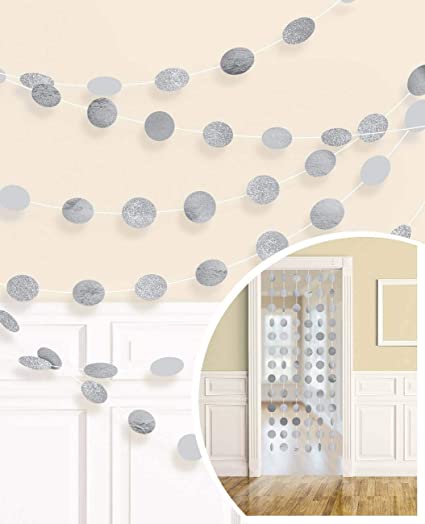 6 Pack Silver Glitter & Foil Dot Party Garlands - Perfect for Birthday Decorations, Baby Showers, Wedding Backdrops & Holiday Celebrations