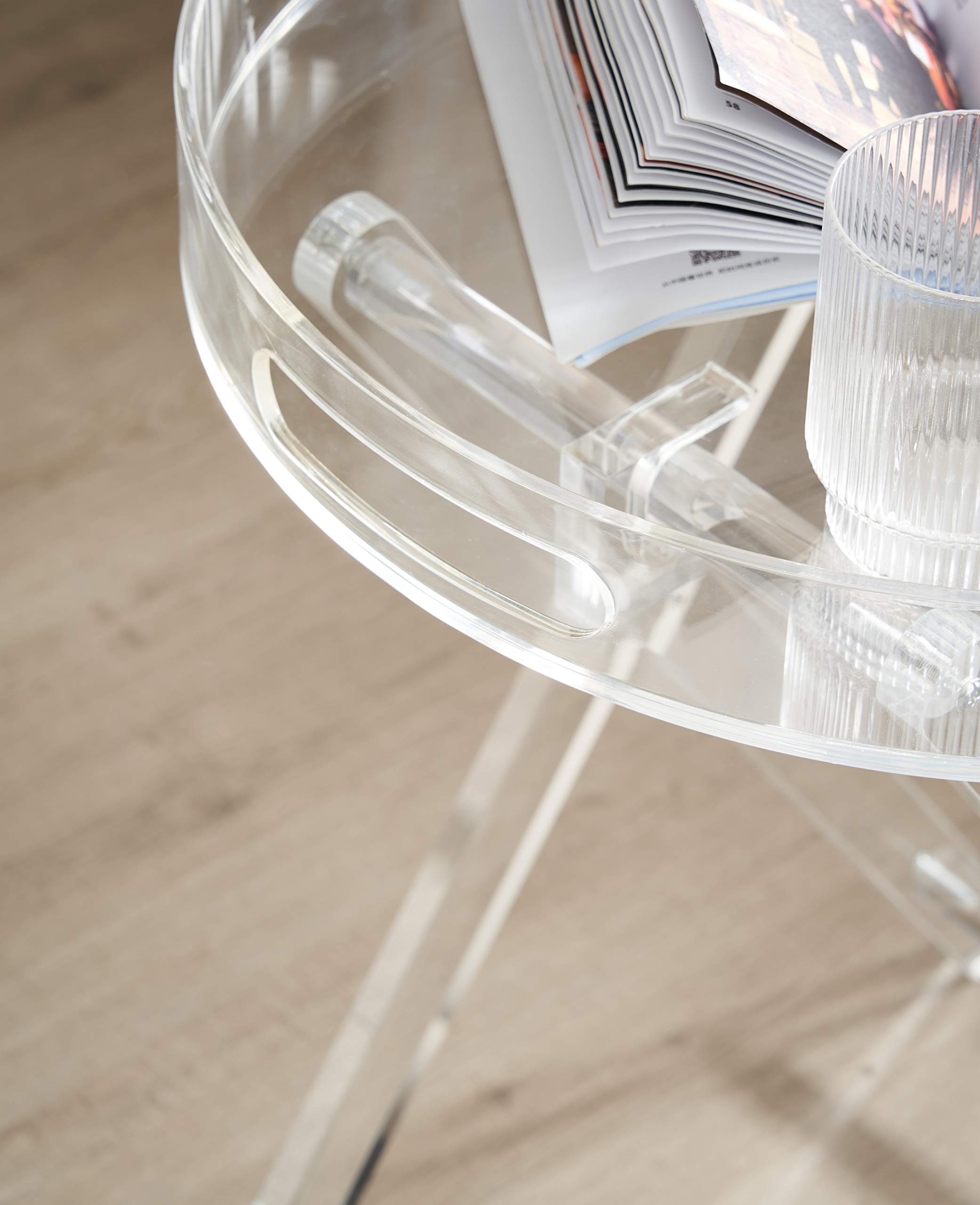 Clear Acrylic Small Folding Table - 16x16 Inch Round Tray Drink Table with 20 Inch Height | Portable Side Table for Office, Living Room & Bedroom | Perfect for Coffee, Snacks, Books & Nightstand Use