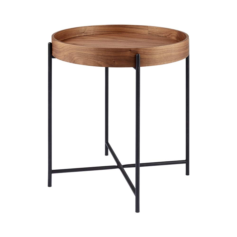Round Coffee Table with Metal Steel Tube Legs - 18.66x18.66x19.88 Inch Wooden Side Table for Living Room, Sofa, Bedroom - Perfect for Snacks, Books, and Photo Display