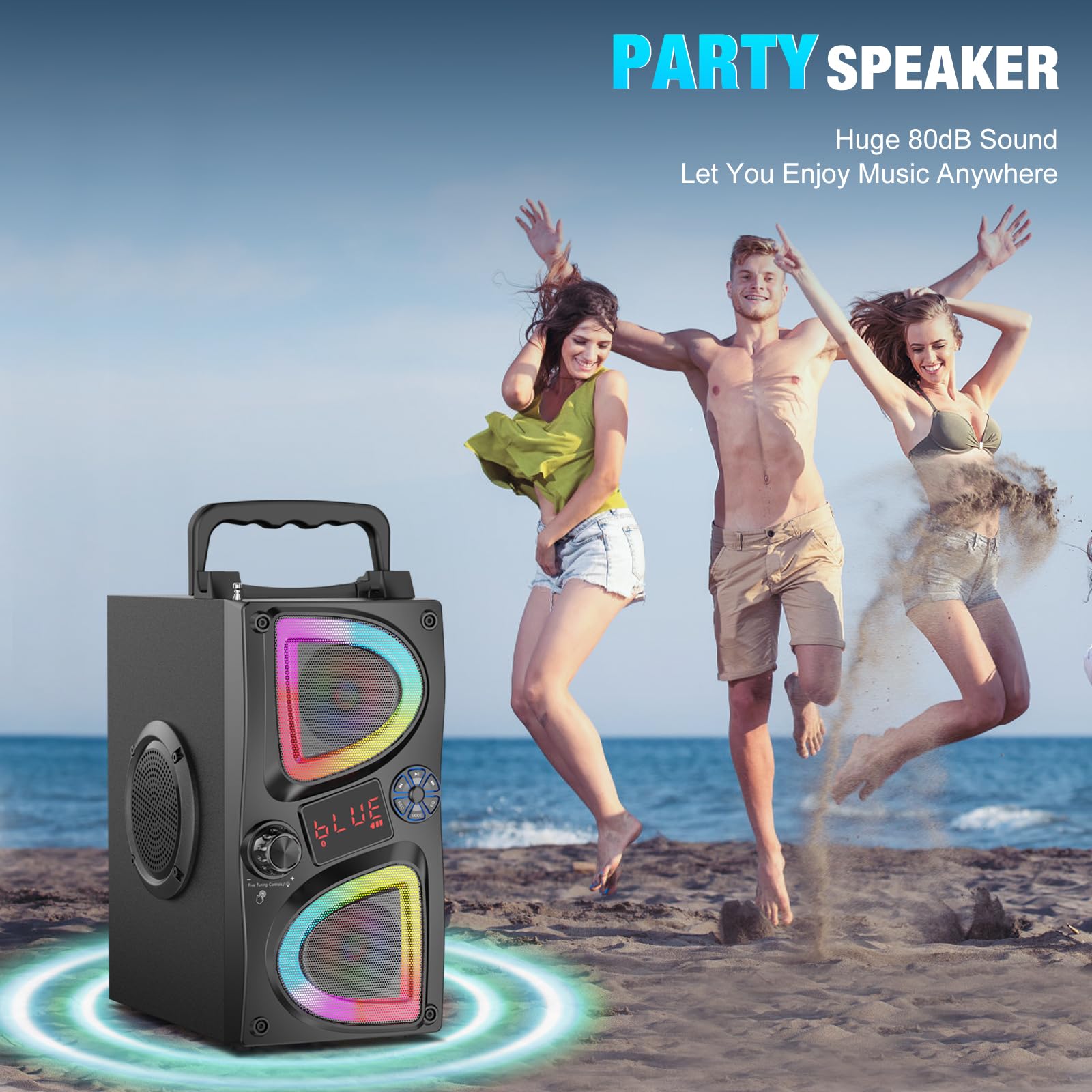 Portable Bluetooth Karaoke Machine with 2 Wireless Microphones & LED Lights - Singing Speaker for Kids & Adults - Perfect for Home Parties, Birthdays & Family Gatherings - Compatible with All Smartphones
