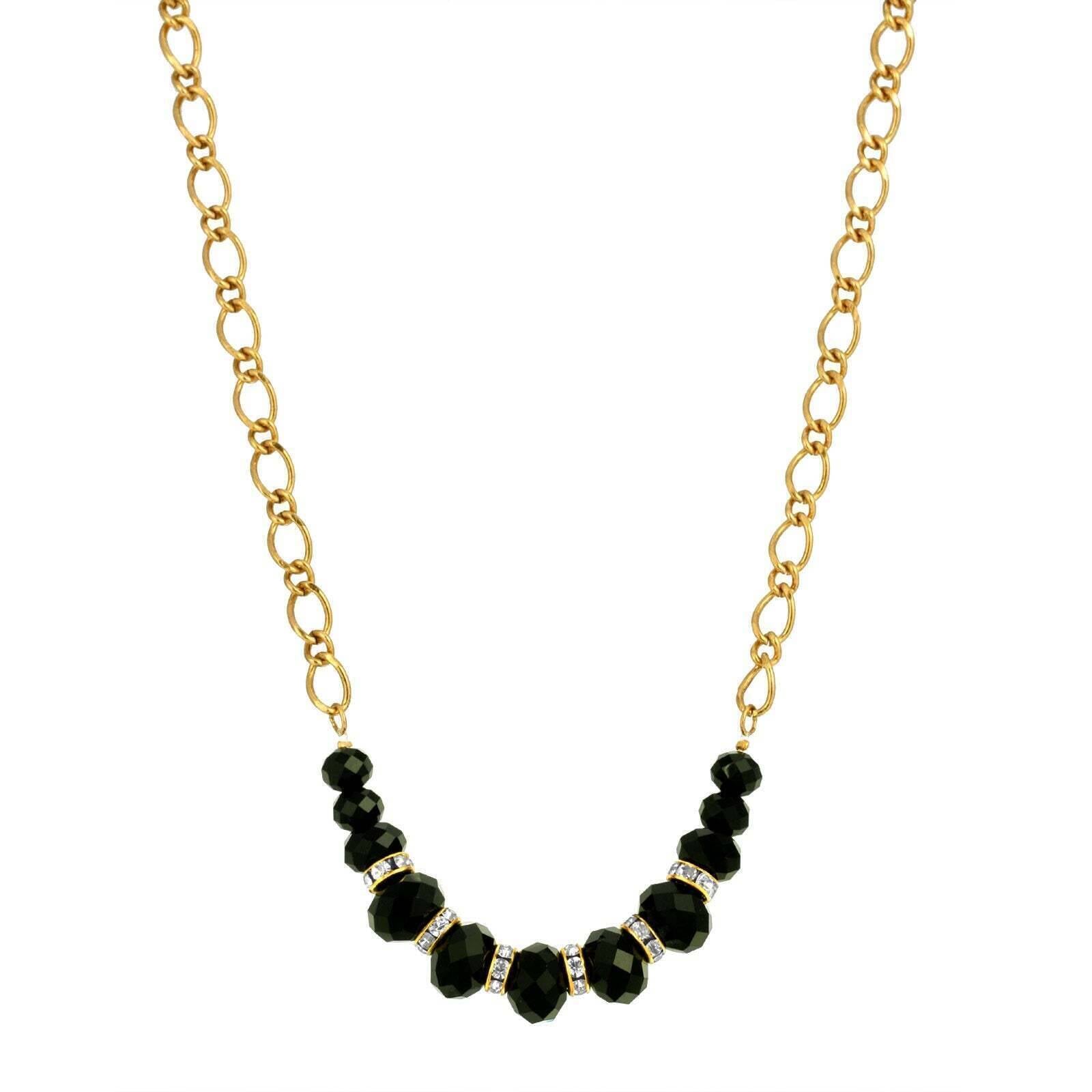 1928 Jewelry Minuit Black Glass Bead Necklace - 16
