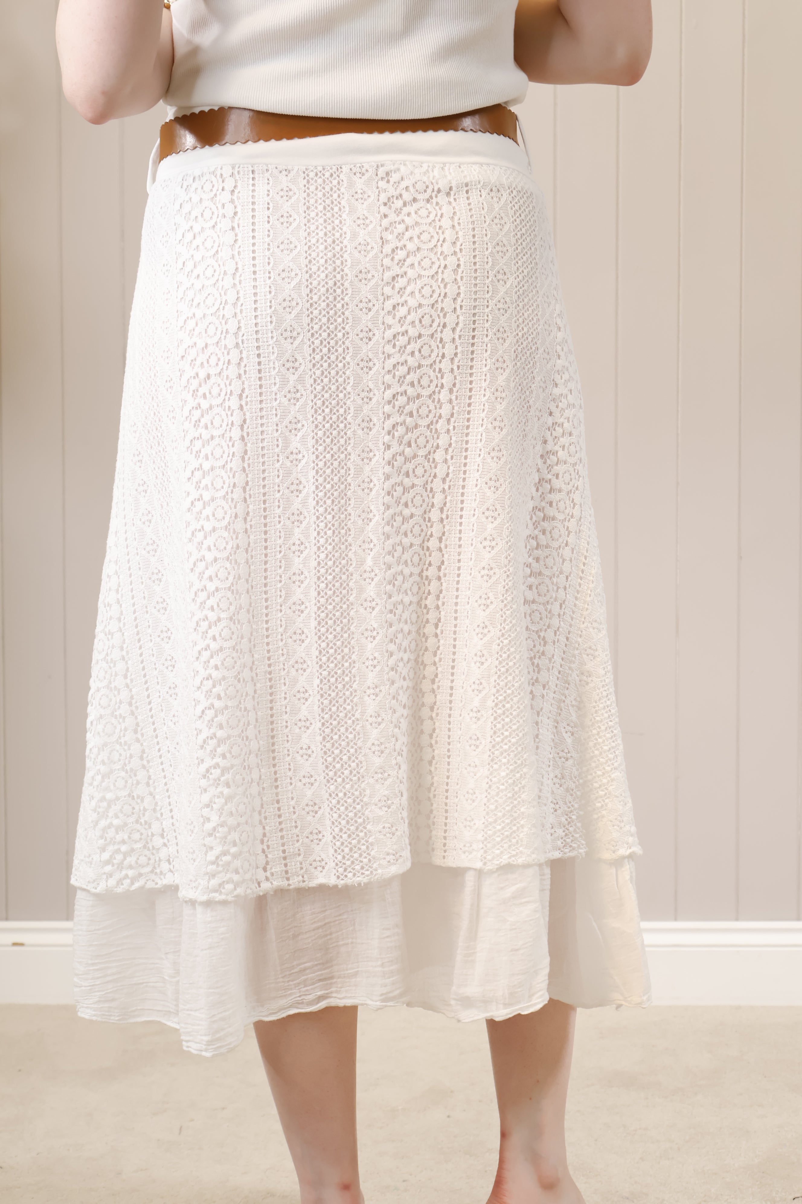 Elegant Estelle Lace Skirt for Women - White Floral Embroidered Midi Skirt - Perfect for Weddings, Parties & Spring Outfits