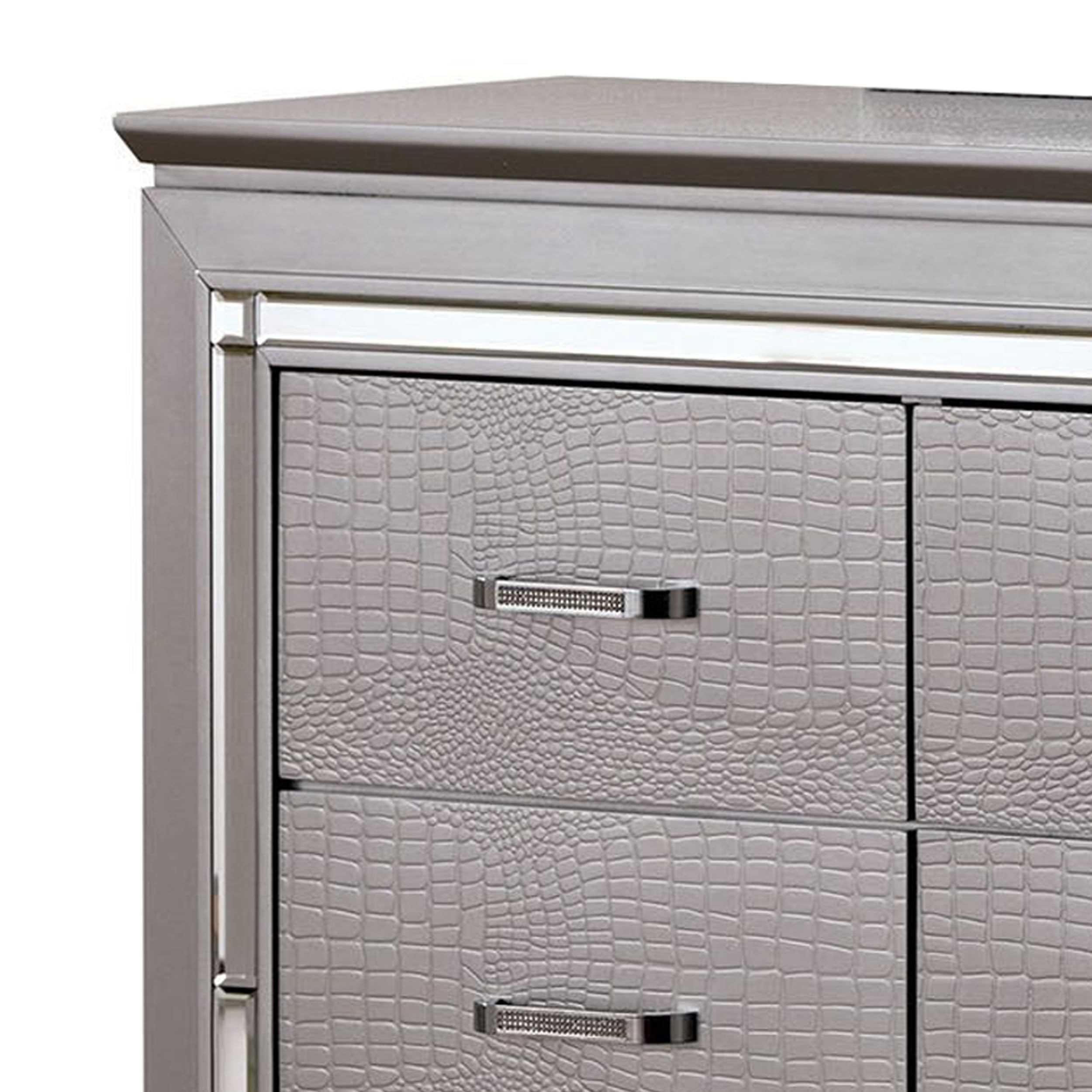 Benjara Benzara Crocodile Textured Wooden Dresser with 6 Drawers - Gray Modern Bedroom Storage Furniture for Home Organization & Bedroom Decor