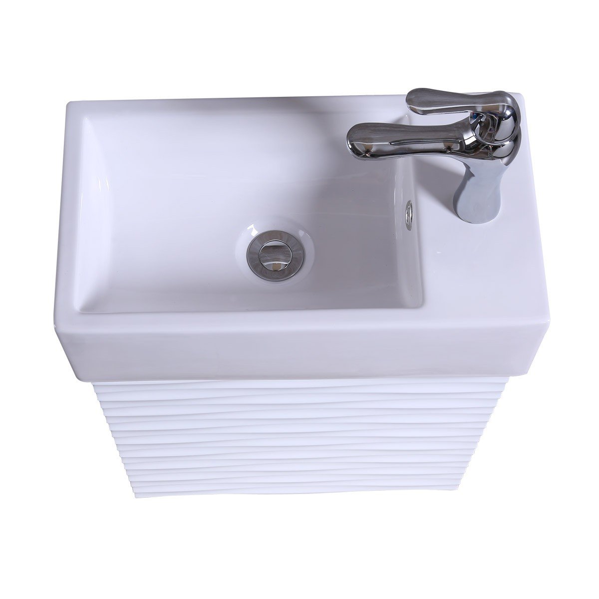 Renovators Supply Ripple Wall Mount Vanity Bathroom Sink Combo - Heavy Duty Porcelain White Vanity Cabinet with Sink, Chrome Faucet, Pop-Up Drain & Overflow - Perfect for Small Bathrooms, Powder Rooms & Space-Saving Designs