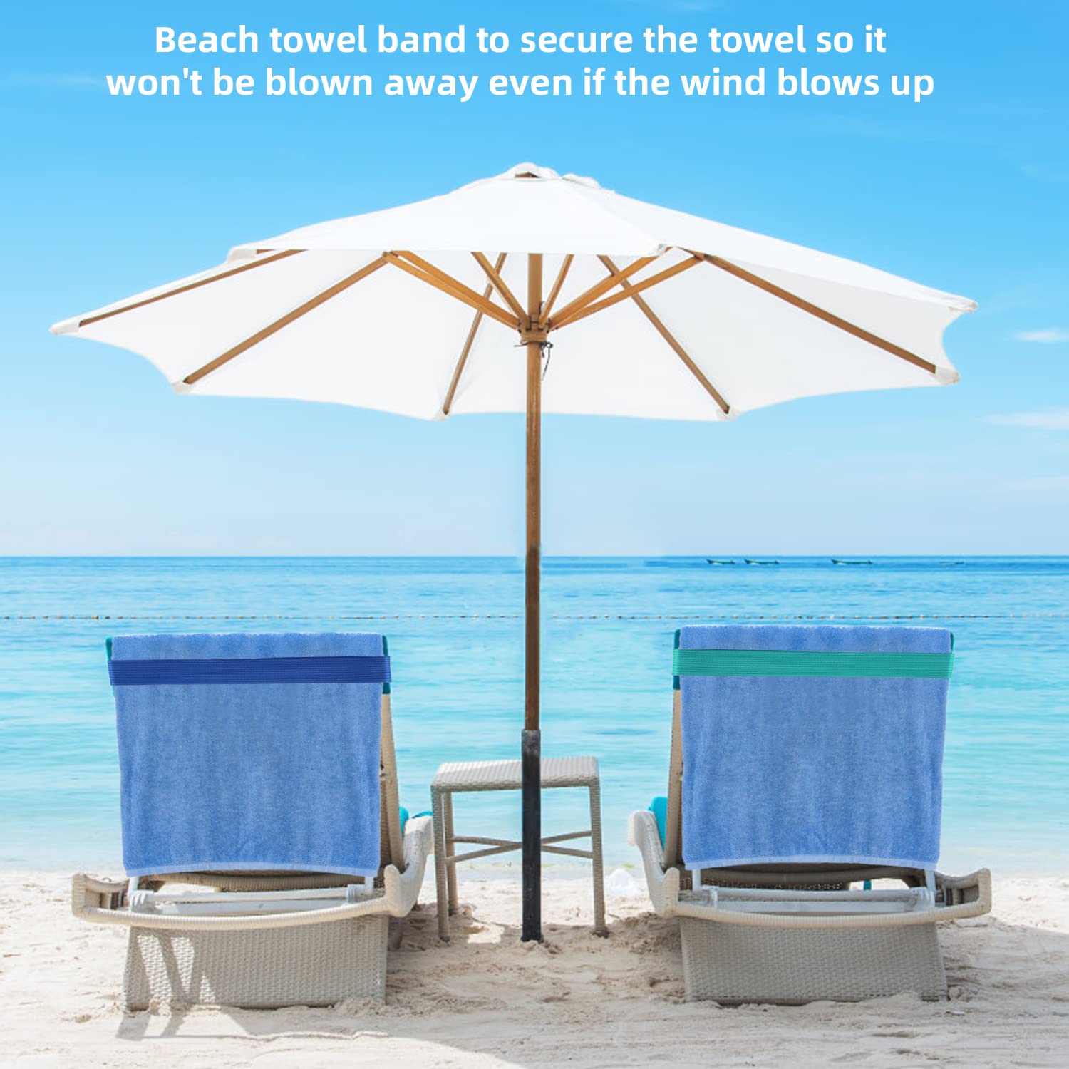 4 Pack Stretch Silicone Beach Towel Clips - Blue & Turquoise, Secure Towels on Beach, Pool, Cruise Chairs, Perfect for Outdoor Lounging and Travel Accessories