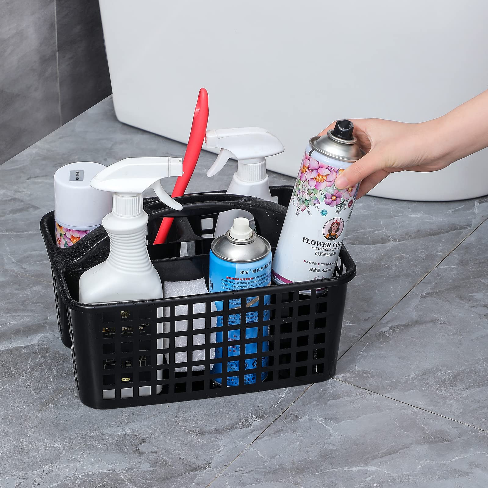 JiatuA Portable Shower Caddy Basket with Compartments - Plastic Storage Organizer with Handle for Bathroom, Kitchen, College Dorm & Under Sink - Perfect for Cleaning Supplies, Toiletries & Household Items (Black)