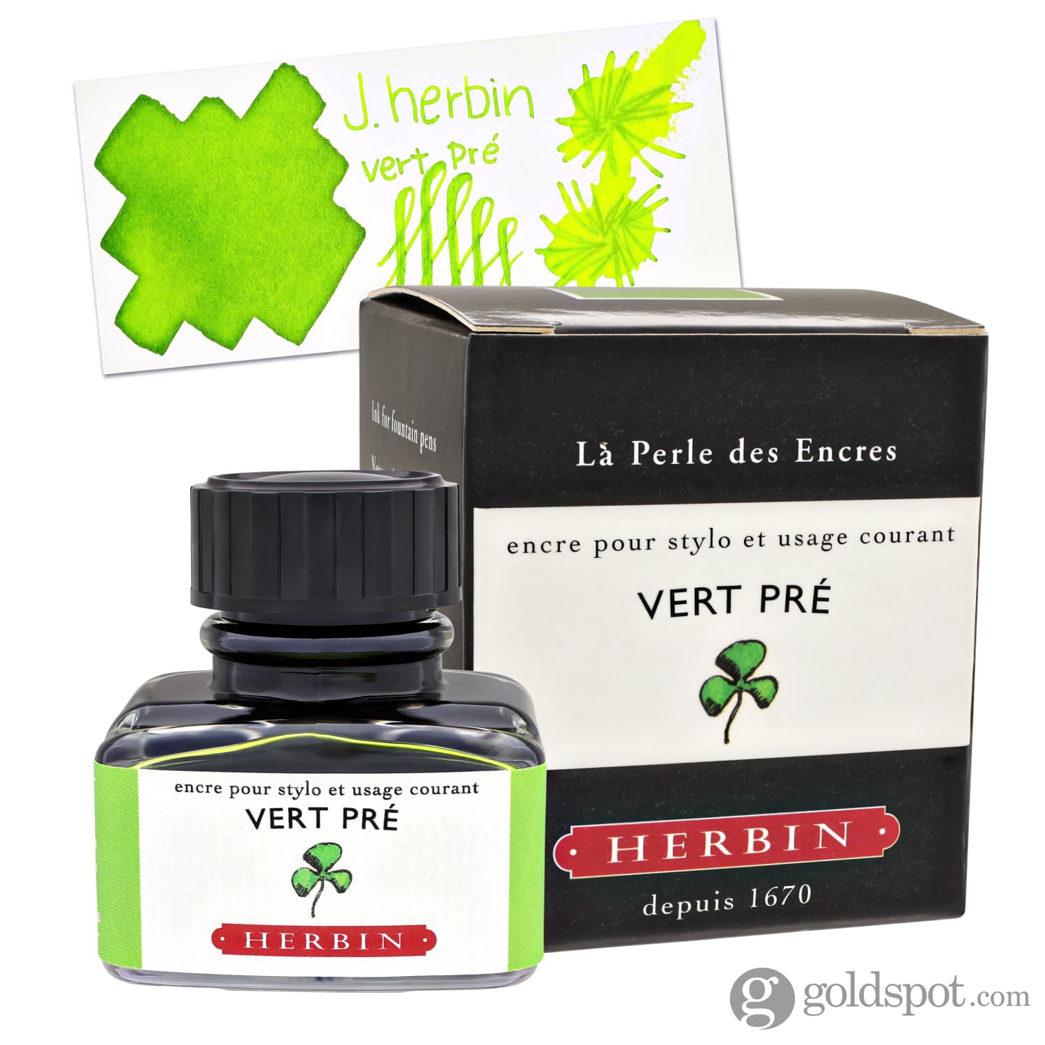 J. Herbin Vert Pre (Green Prairie) Fountain Pen Ink - Bottled & Cartridges for Calligraphy, Writing & Art - Perfect for Journals, Letters & Creative Projects