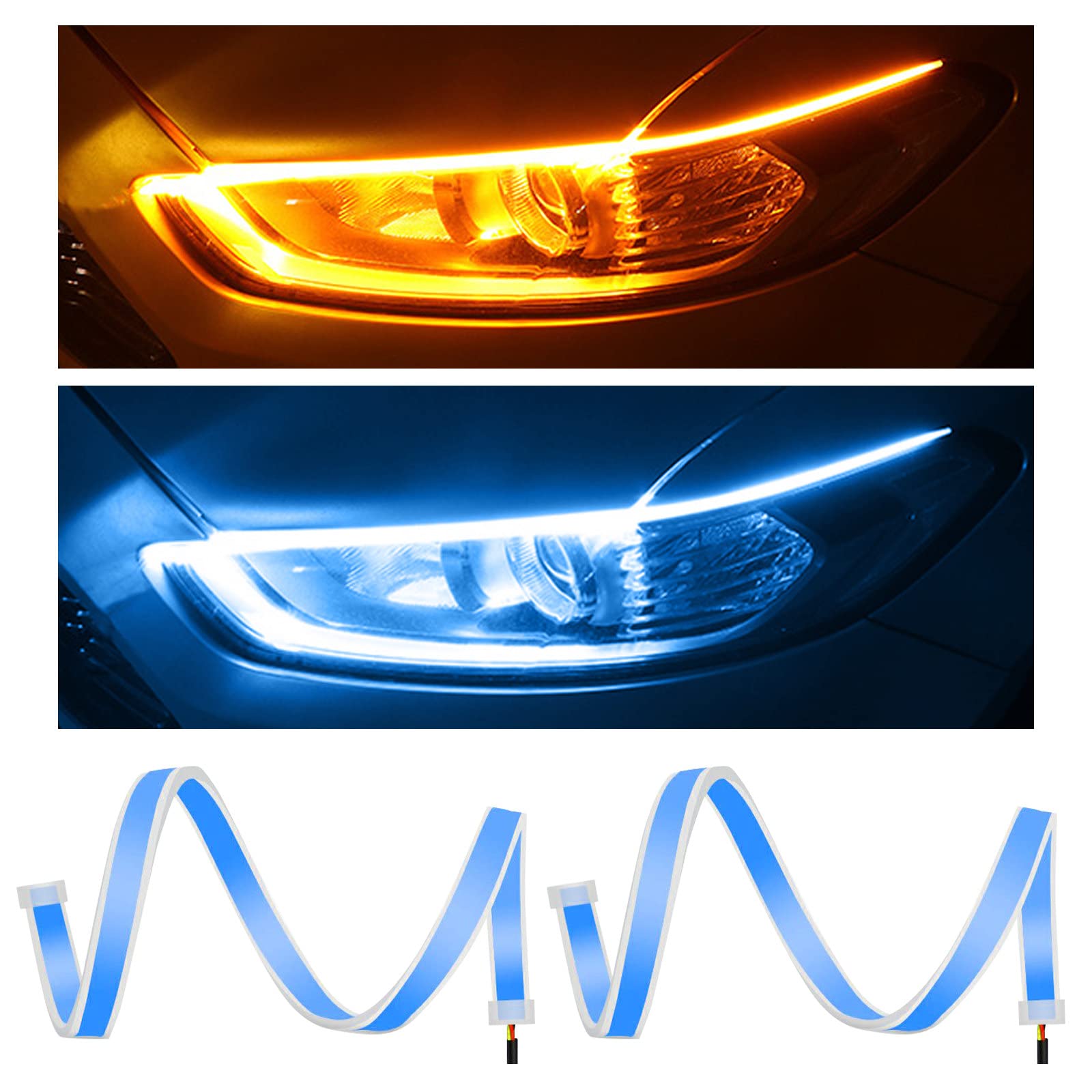Dual Color LED Daytime Running Lights - White & Amber Switchback Sequential Turn Signal Lamps - 24 Inch Surface Strip Tube Lights (2 Pack) - Perfect for Trucks, SUVs & Custom Car Lighting Upgrades