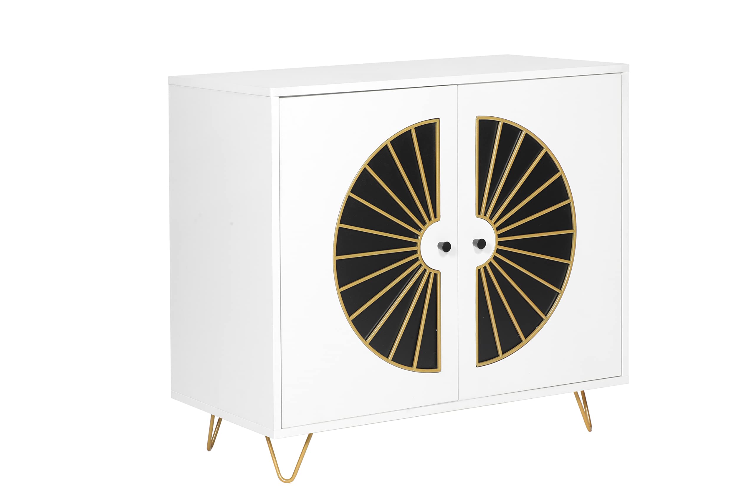 Modern White Wood Accent Cabinet with 2 Doors - Stylish Sideboard Buffet & Entryway Console Cabinet - Nightstand for Living Room Bedroom - Fan Pattern Design - Perfect for Home Decor, Storage & Display