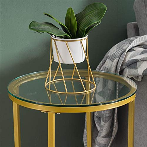 Round Glass Side Table with Metal Frame - Gold Accent End Table for Living Room, Bedroom, Patio | Indoor & Outdoor Small Space Nightstand, Accent Table for Coffee, Reading Nook & Lounge Areas