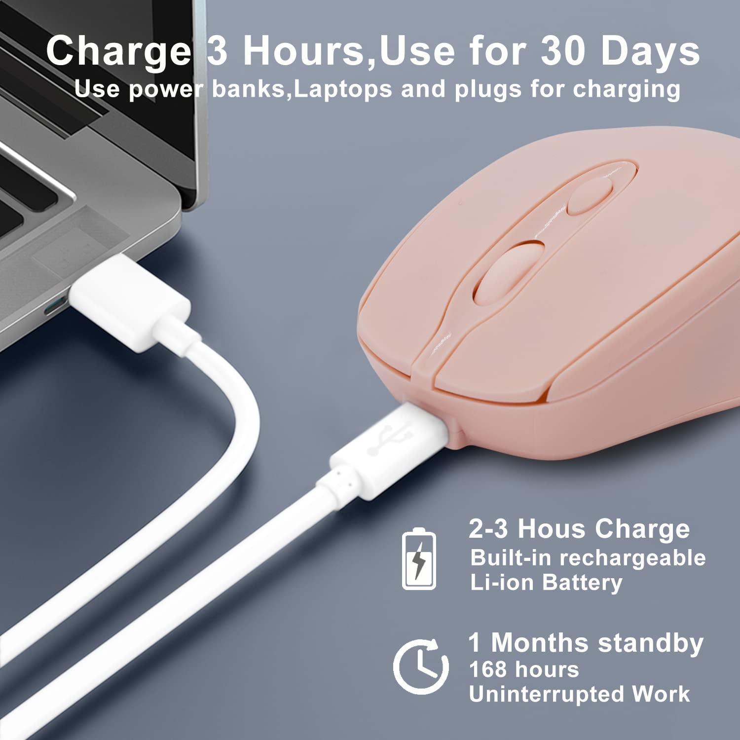 Wireless Bluetooth Mouse Rechargeable, Silent Click Slim Portable Mouse for Laptop iPad MacBook Pro Air Surface Pro PC Lenovo Samsung Tablet - Perfect for Office Work Travel Home Use (Pink)
