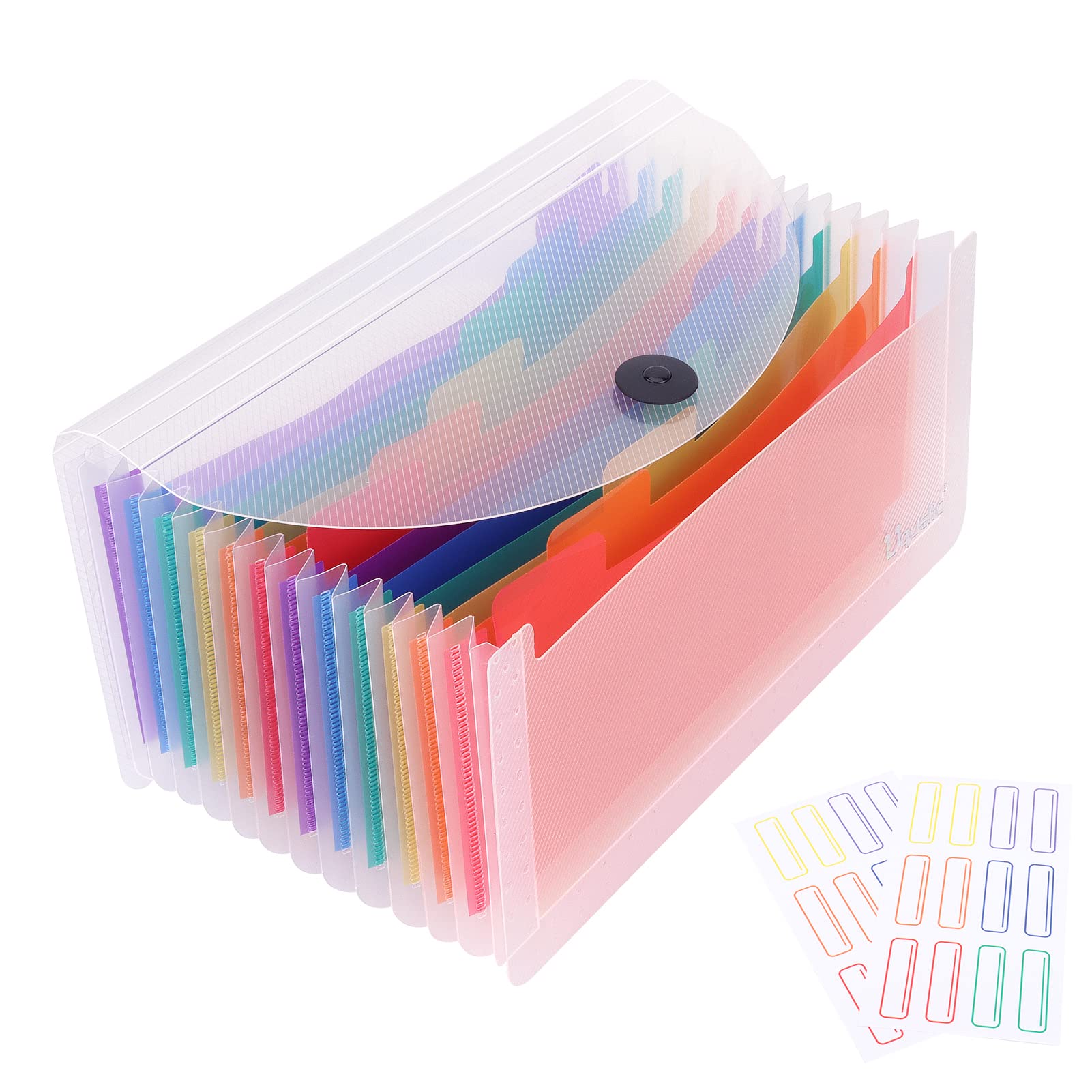 Uquelic 13-Pocket Expanding Accordion Receipt Organizer - Large Capacity Coupon & Sticker Holder, Envelope Organizer with Labels, 10 x 5 Inch - Perfect for Home Office, Small Business & Tax Filing Organization