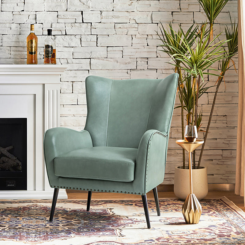 Stylish Shepherd Wingback Vegan Leather Armchair - Modern PU Leather Accent Chair for Living Room, Bedroom & Office - Comfortable Mid-Century Design with Optional Types