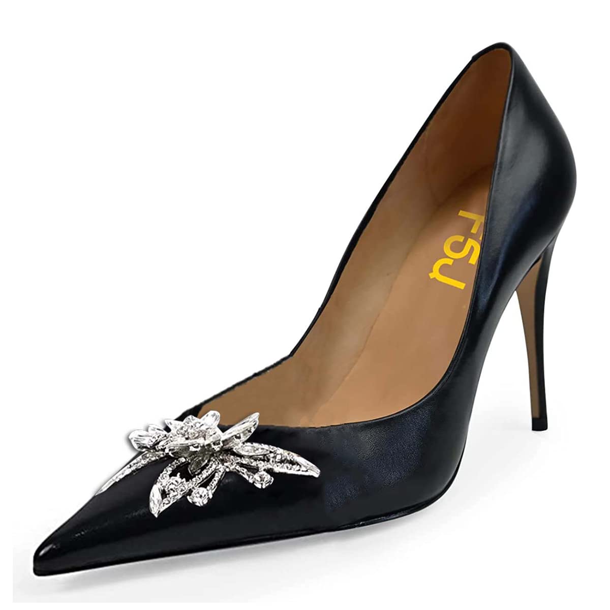 FSJ Women's Elegant Pointed Toe Stiletto High Heel Pumps - Slip-On Chain Buckle Party Dress Shoes US Size 4-15 | Perfect for Evening Events, Weddings & Formal Occasions
