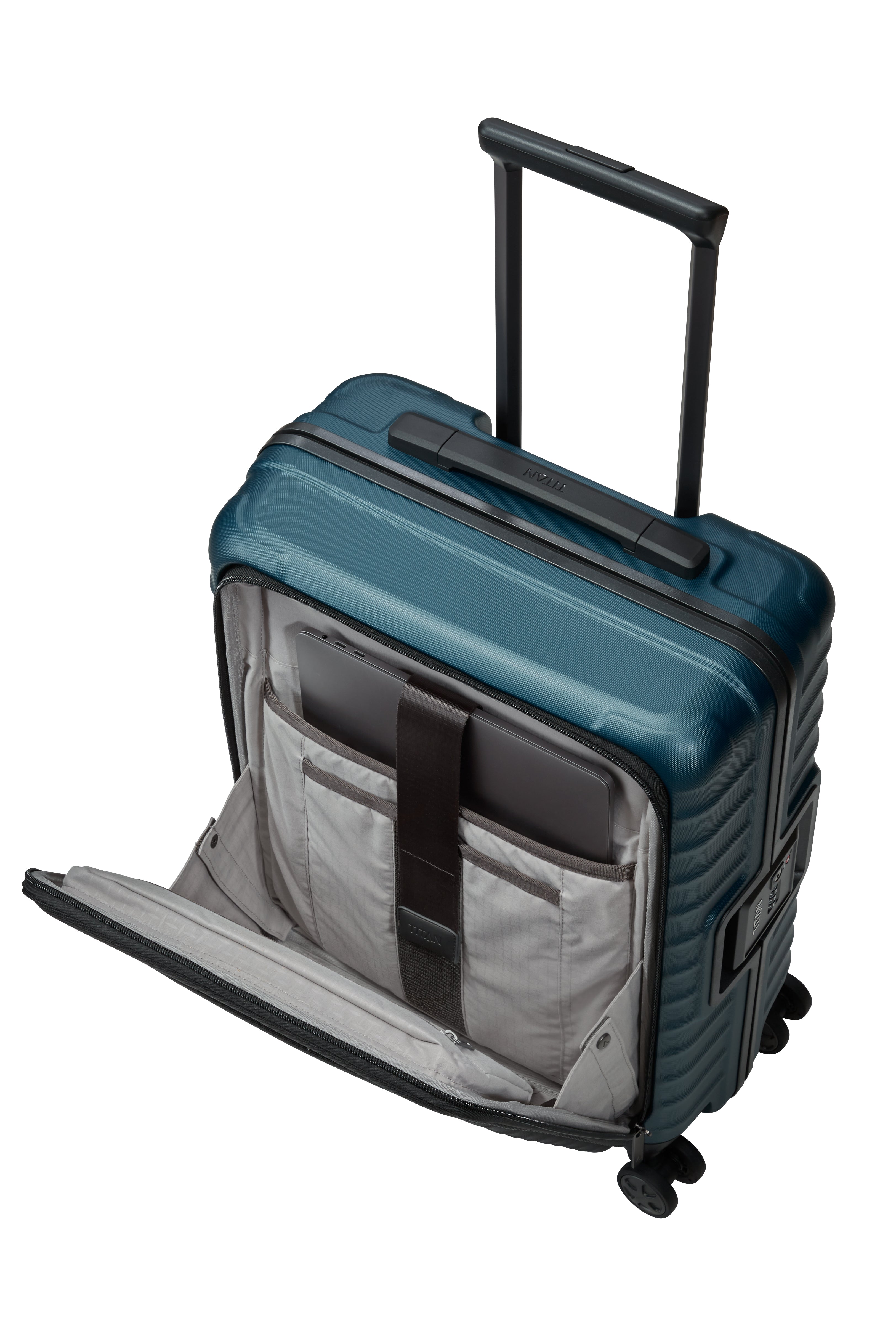 Titan LITRON Frame Trolley S Carry On Luggage with Front Pocket - Lightweight Spinner Suitcase for Business Travel & Weekend Getaways