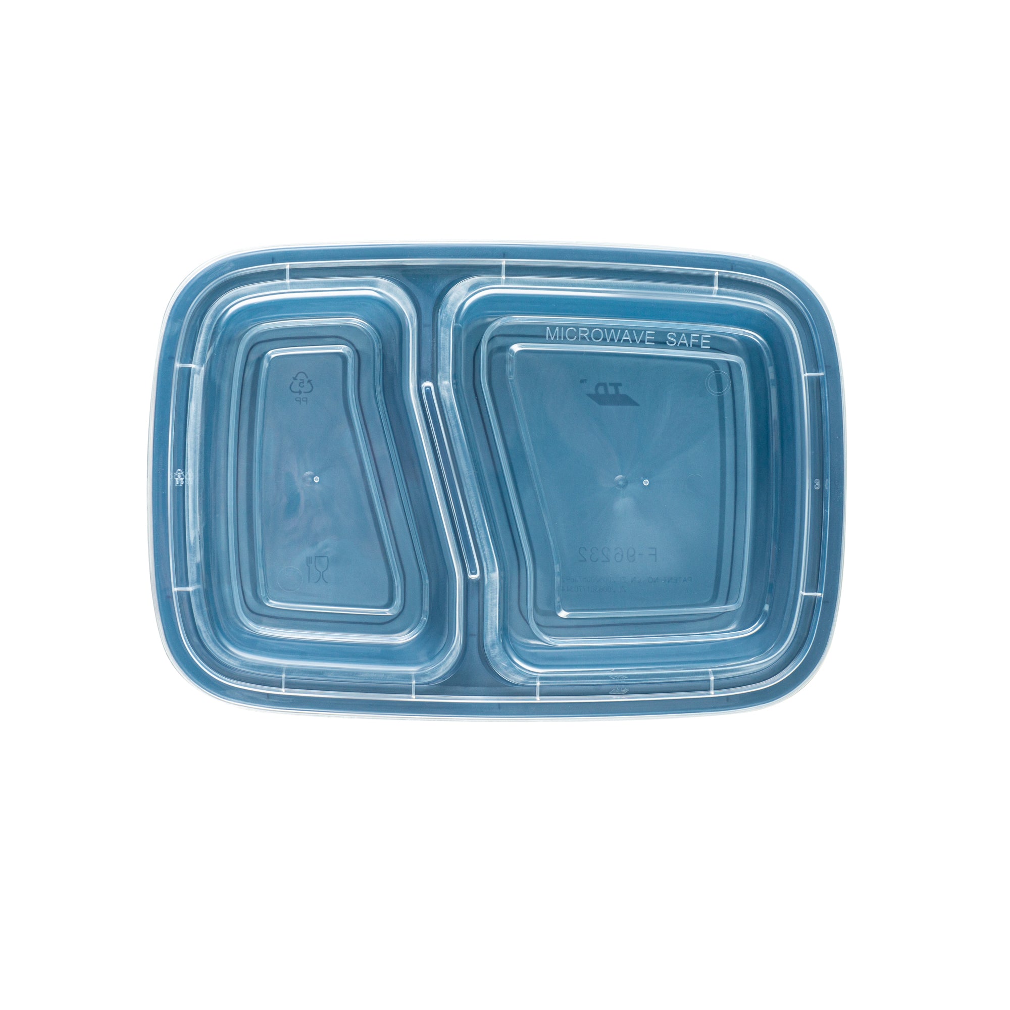 32 oz Midnight Blue Plastic 2-Compartment Food Storage Containers with Clear Lids - Microwave Safe, 8.75