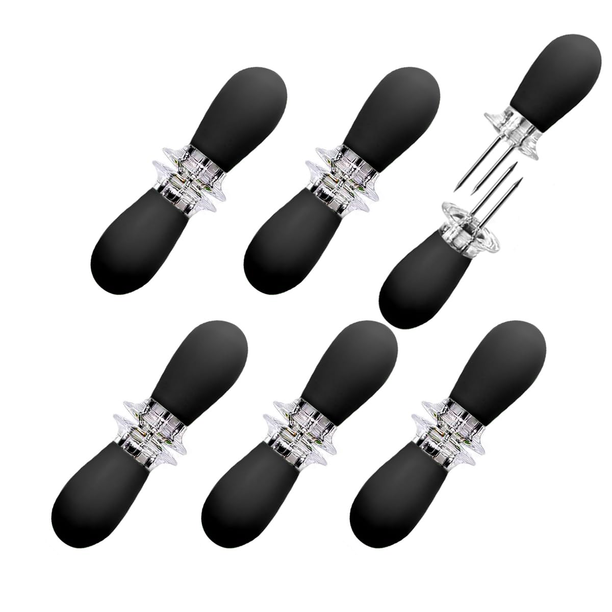 12-Piece Stainless Steel Corn on the Cob Holders Set - 6 Pairs with Interlocking Safety Design, Corn Skewers Forks for Grilling, BBQ, Parties & Camping - Perfect for Summer Cookouts, Picnics & Family Gatherings (Black)