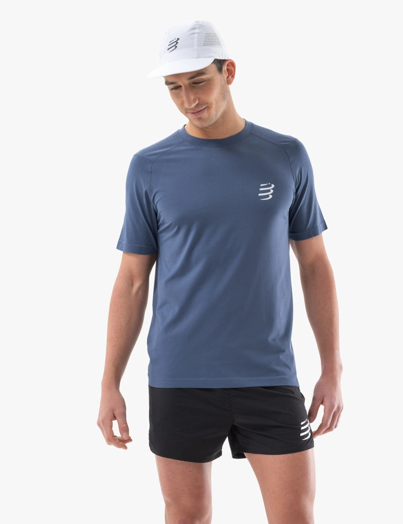 Compressport Men's Performance Short Sleeve T-Shirt - Moisture Wicking, Breathable Athletic Shirt for Running, Cycling & Gym Workouts - Indigo Blue