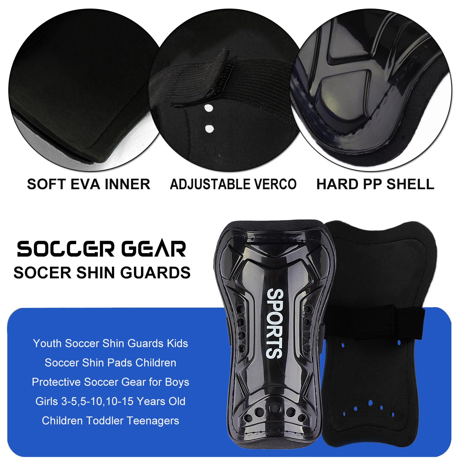 **Best Youth Soccer Shin Guards for Kids - Adjustable Calf Protection for Boys & Girls Ages 3-15 - Lightweight & Comfortable Soccer Gear for Training & Matches**