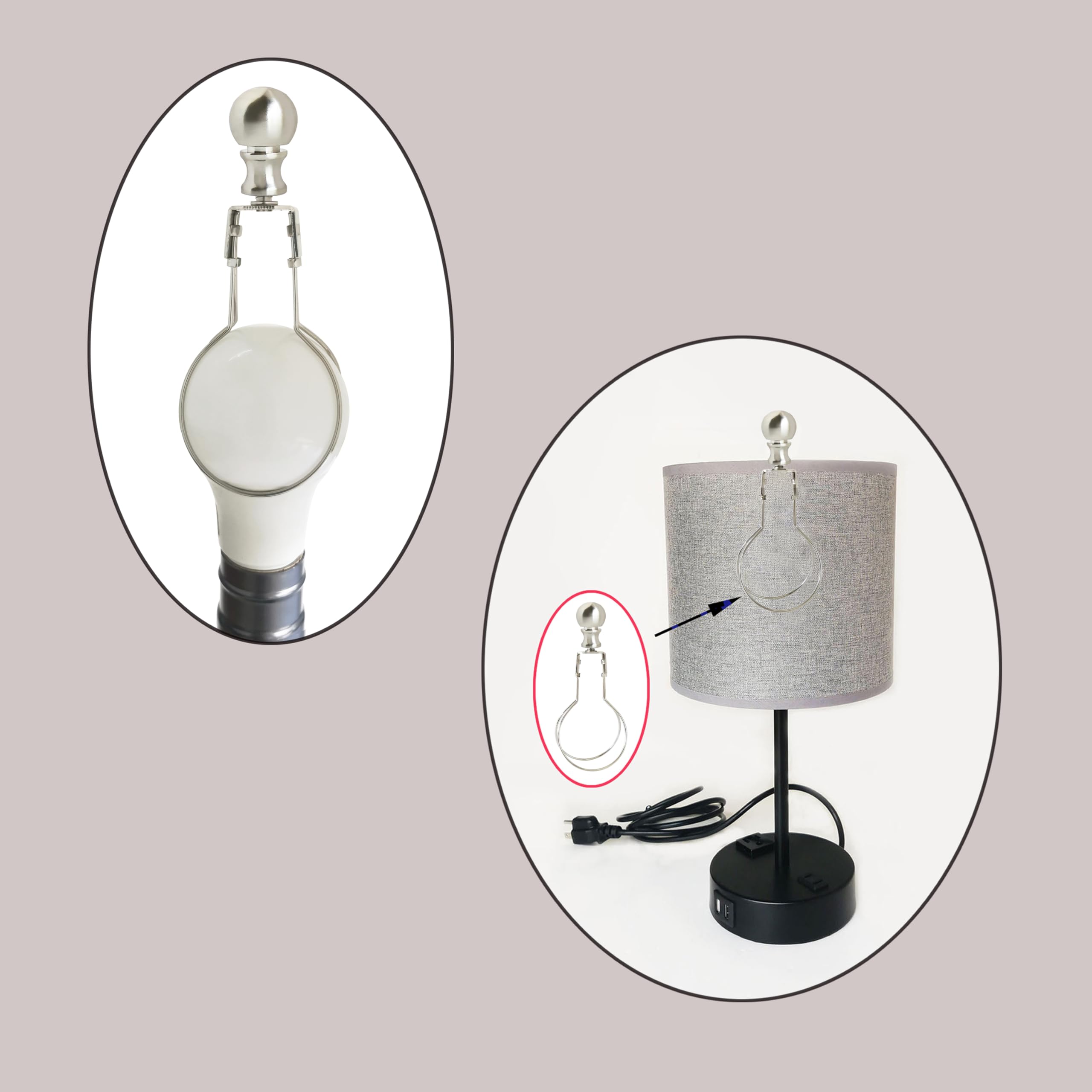 GY & CK® Brushed Nickel Lamp Finials - 2 Pack | Decorative Lampshade Harp Tops & Lighting Accessories | Perfect for Table Lamps, Floor Lamps & Home Decor
