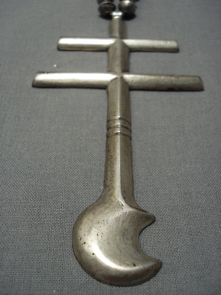 Vintage Navajo Native American Sterling Silver Cross Squash Blossom Necklace by Ambrose Roanhorse | Handcrafted Southwest Jewelry for Women | Perfect for Boho Fashion, Cultural Events & Gift Giving