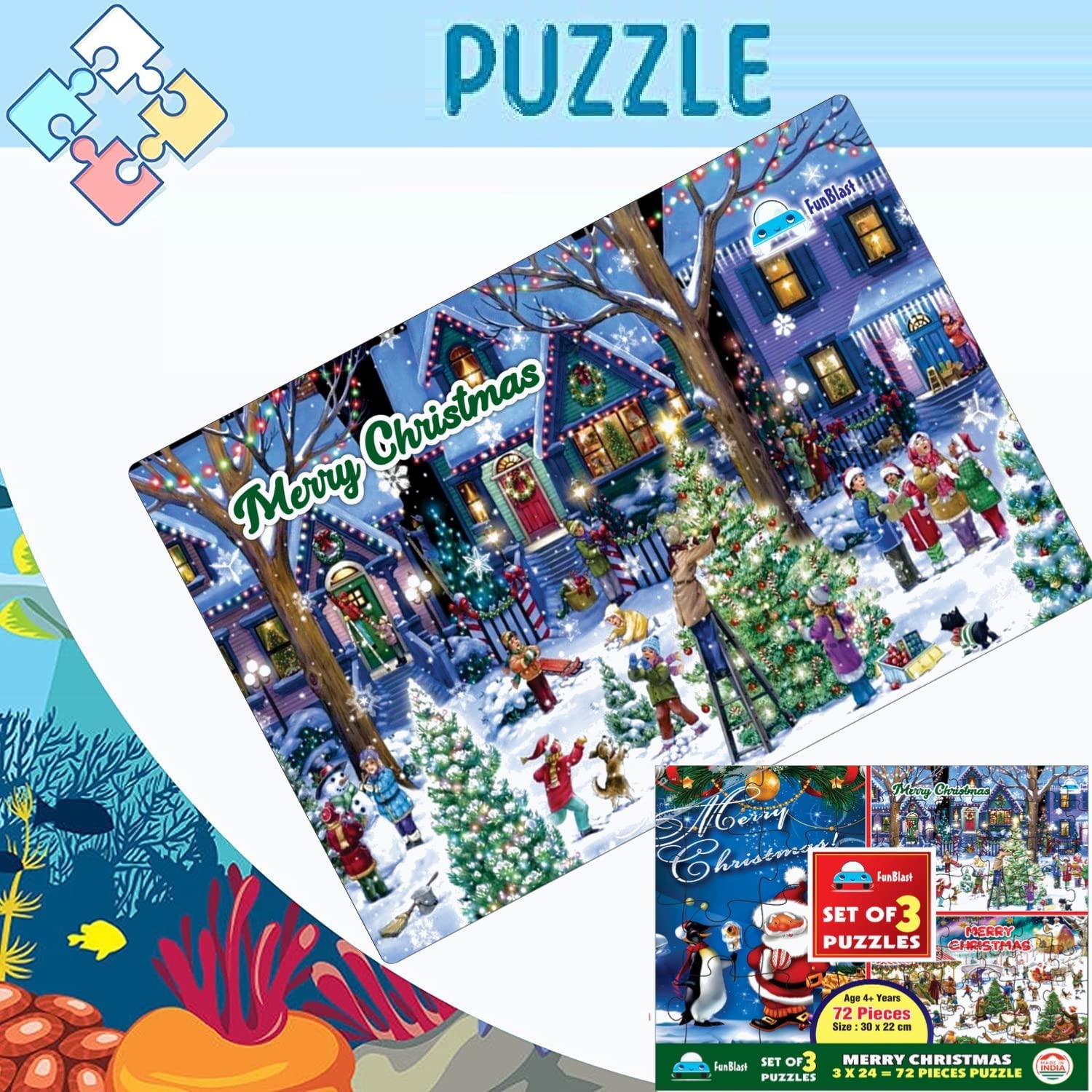 FunBlast Christmas Jigsaw Puzzle for Kids Ages 5+ | 30X22 cm Educational Toy | Holiday Family Game & Gift Idea for Boys Girls | Perfect for Christmas Parties, Indoor Activities & Brain Development