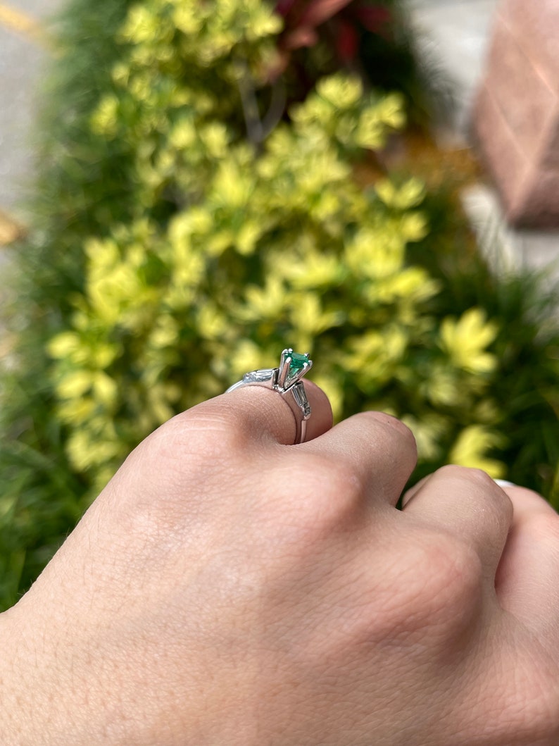 14K Gold Colombian Emerald Marquise Cut Diamond Ring with Tapered Baguette Side Stones - 1.15tcw | Elegant Engagement, Wedding, Anniversary Jewelry Gift for Women