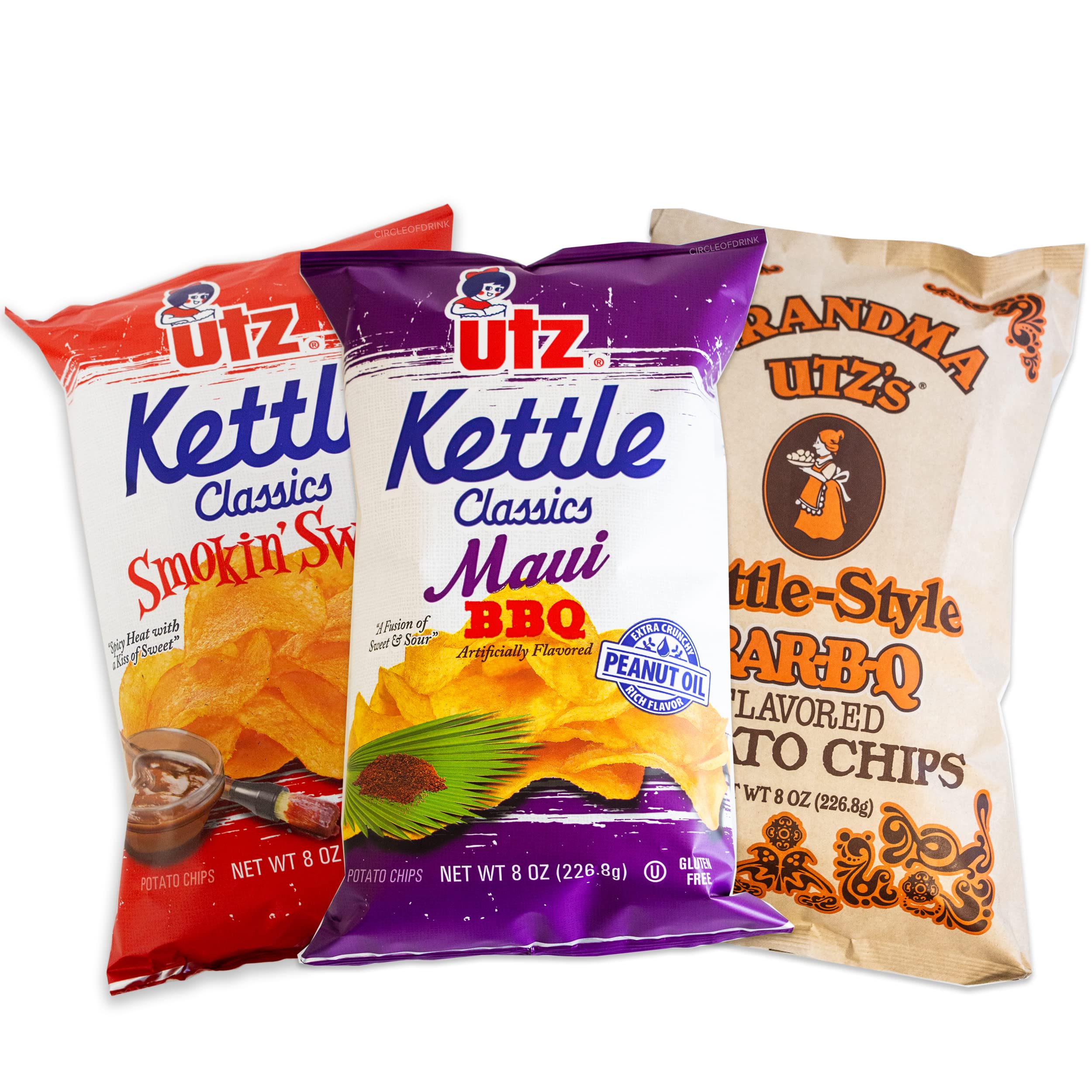 Utz Kettle Chips Variety Pack - Maui BBQ, Grandma BBQ & Smokin Sweet BBQ - Thick & Crispy Potato Chips for BBQ Lovers | Perfect for Parties, Picnics & Game Day Snacking (3-Pack)