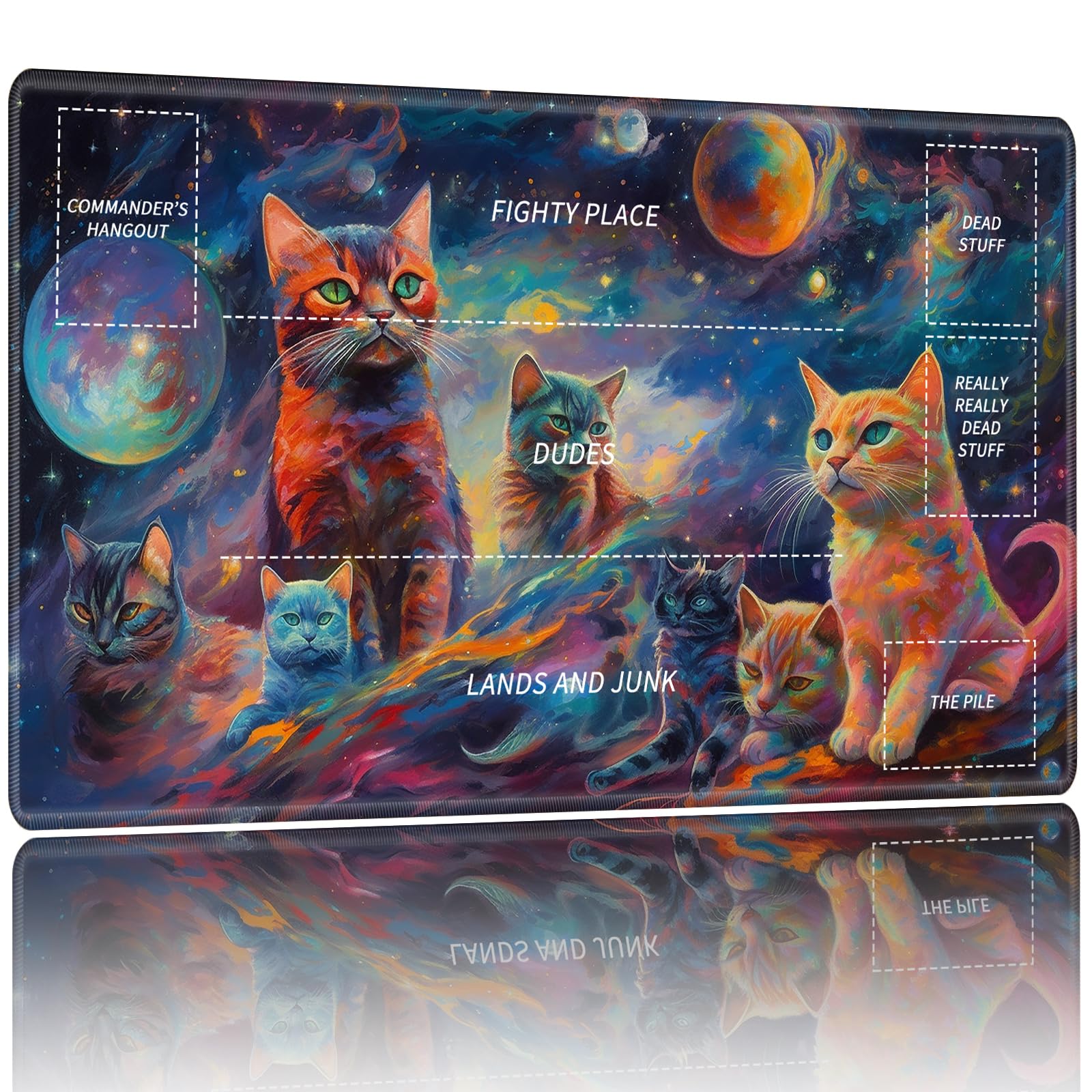 Premium MTG Playmat with Stitched Zones - 24x14 Inch Non-Slip Card Game Mat for Magic: The Gathering, TCG & Board Games - Durable Mousepad & Desk Mat (Cat Planet Design) - Perfect for Tournaments, Home Gaming & Collectors