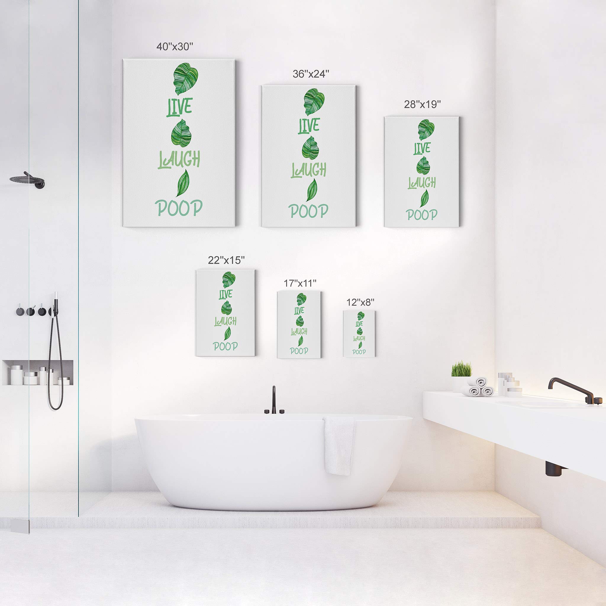 Funny Bathroom Wall Art - Live Laugh Poop Canvas Print - Ready to Hang Bathroom Decor Sign (28x19 Inches) - Perfect for Toilet Humor & Powder Room Decor - Made in USA