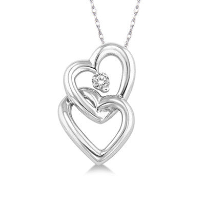14K Yellow Gold & Diamond Double Heart Pendant Necklace for Women - Romantic Gift for Anniversary, Valentine's Day & Special Occasions