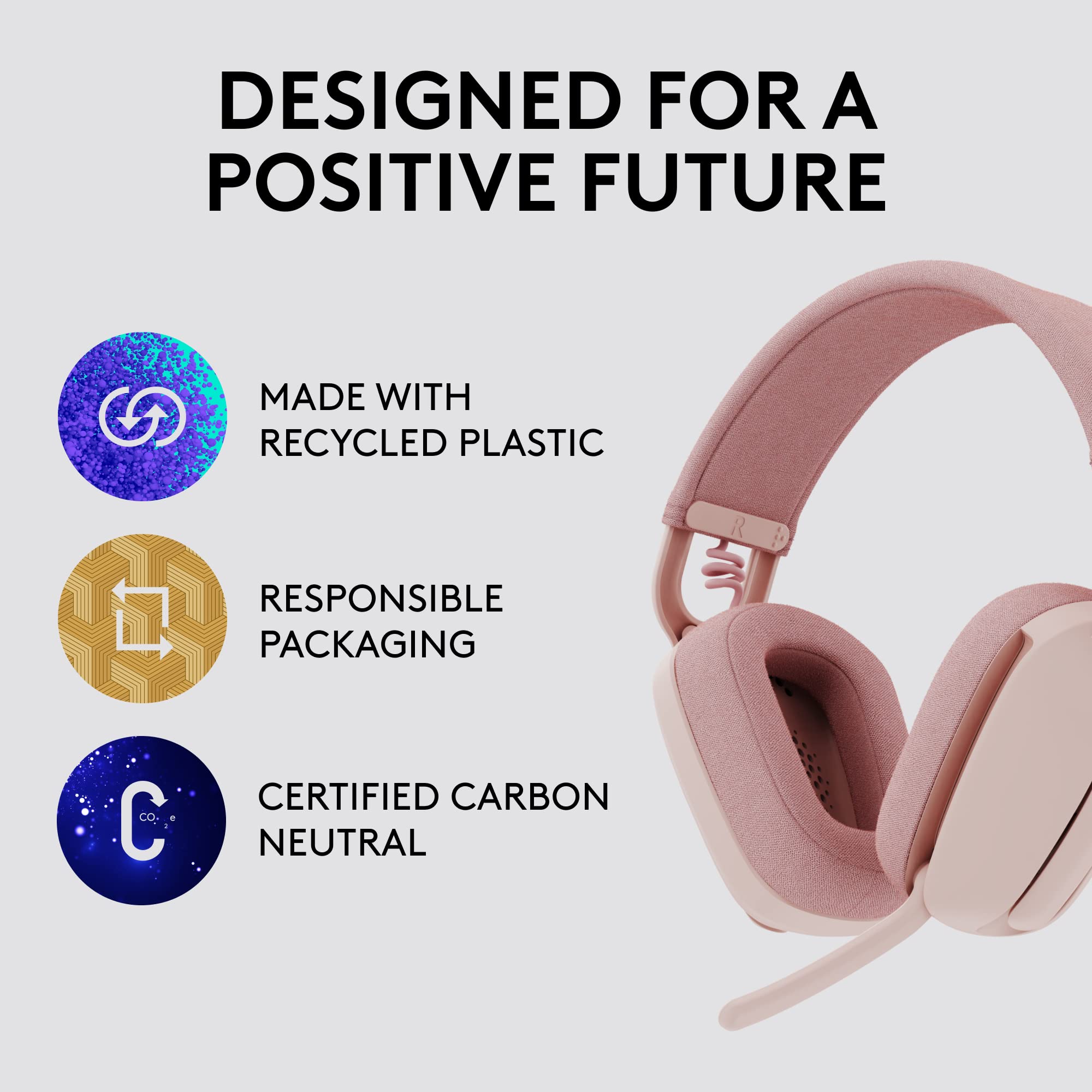 Logitech Zone Vibe 100 Wireless Bluetooth Headphones with Noise Cancelling Mic - Lightweight Over-Ear Design, Multipoint Connectivity for Teams/Zoom/Google Meet, Compatible with Mac/PC (Renewed, Rose) - Perfect for Remote Work, Online Meetings & Home Office Use