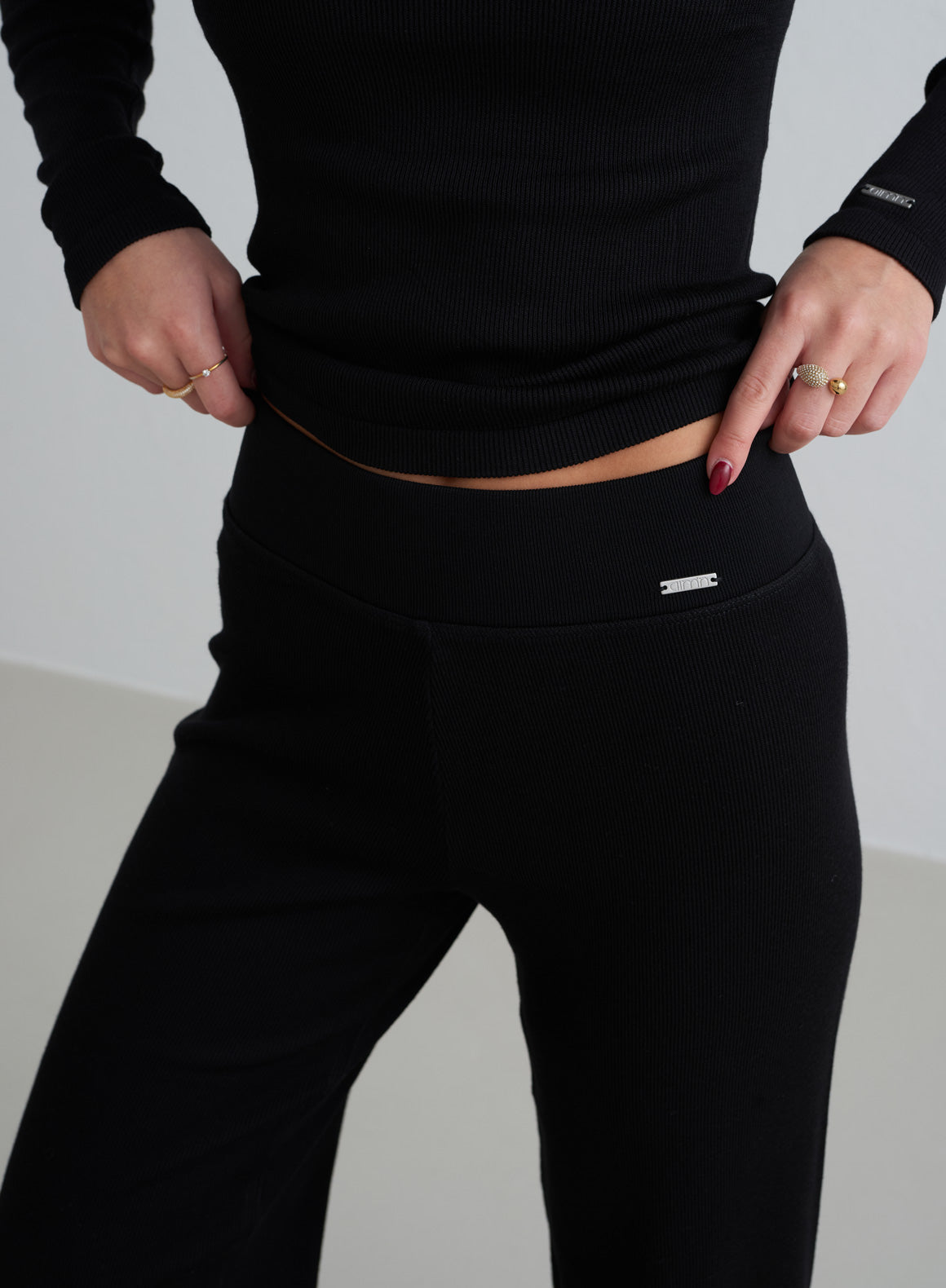 Black Ribbed Wool Petite Wide Leg Pants for Women - Comfortable Winter Office Pants & Casual Trousers for Work & Everyday Wear
