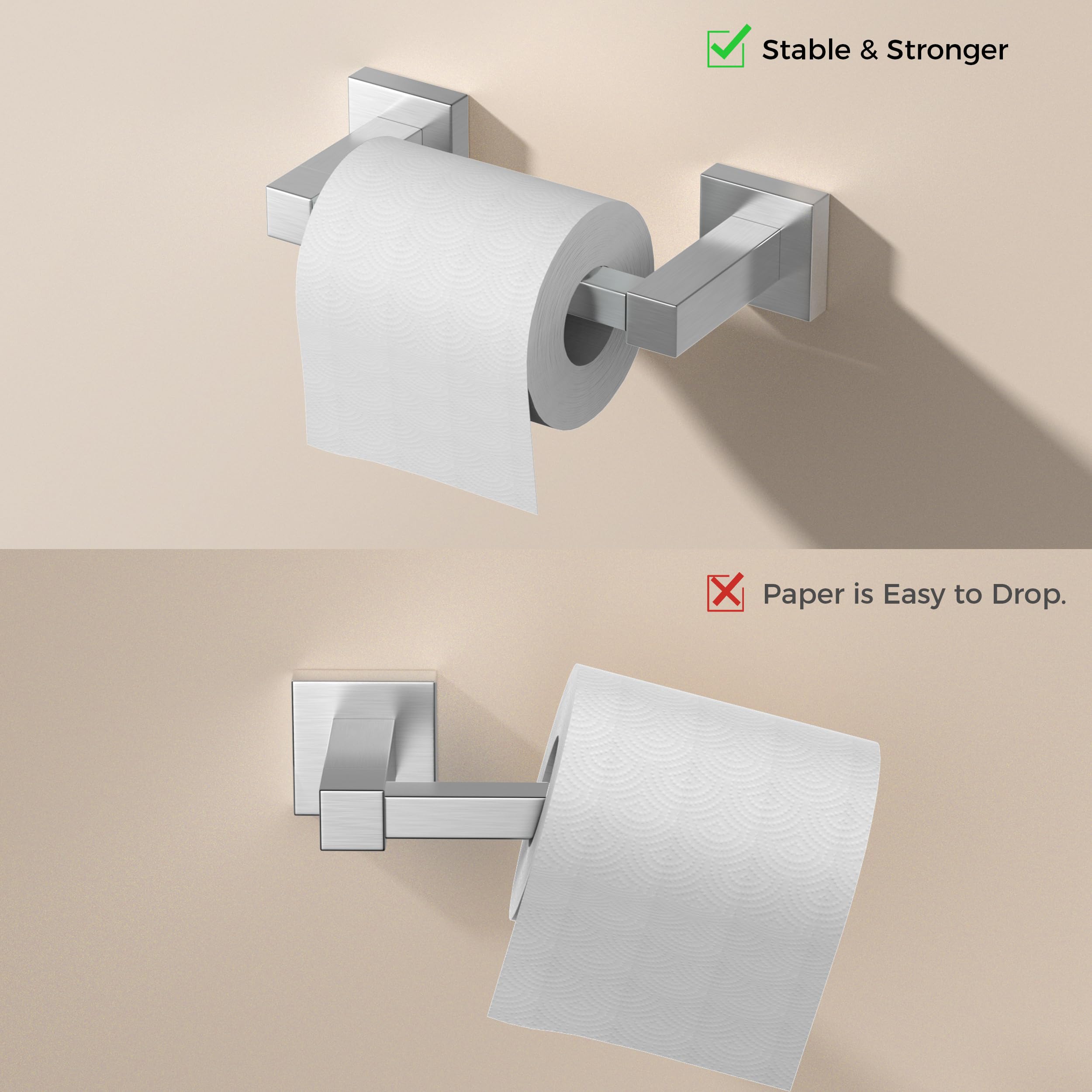 FORIOUS Stainless Steel Toilet Paper Holder & Hand Towel Ring Set - SUS 304 Double Post Pivoting Tissue Roll Holder - Modern Bathroom Hardware Accessories in Brushed Nickel - Perfect for Bathroom, Powder Room & Guest Toilet Organization