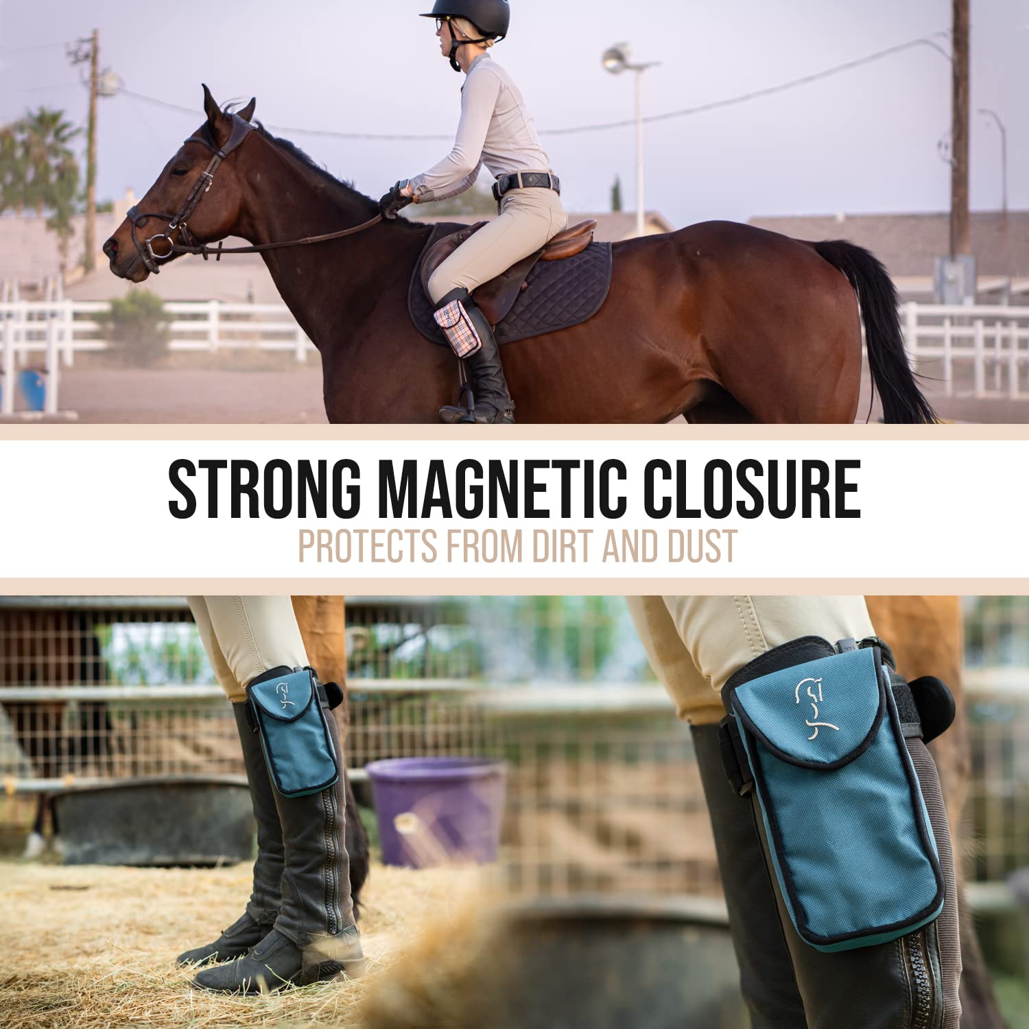 Equestrian Cell Phone Holder - XL Aqua Leg Band Holster with Padded Strap & Magnetic Closure | Durable Nylon Horse Riding Accessories | Universal Fit for Smartphones | Machine Washable | Perfect for Trail Riding, Horse Shows & Outdoor Activities