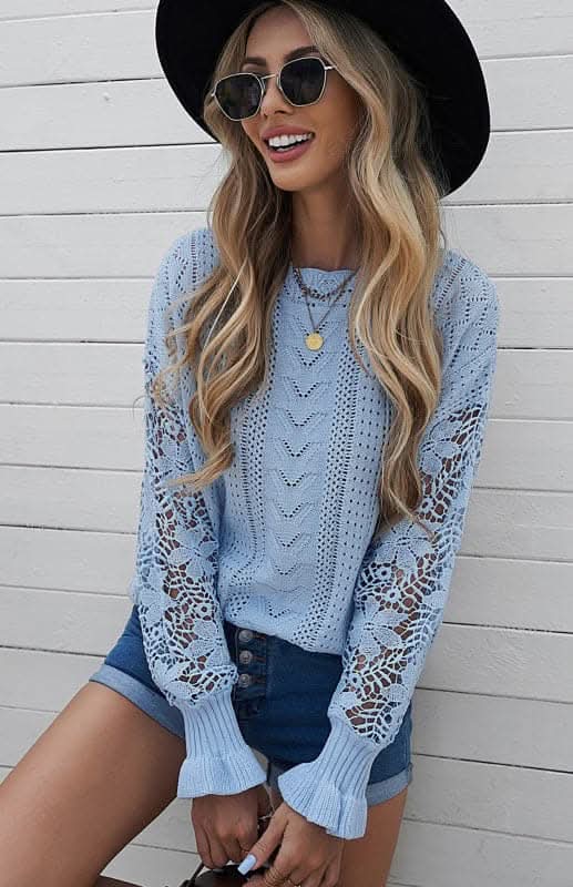 Elegant Cutout Petal Sleeve Sweater for Women - Trendy Knit Pullover for Fall & Winter - Perfect for Office, Date Night & Casual Outings