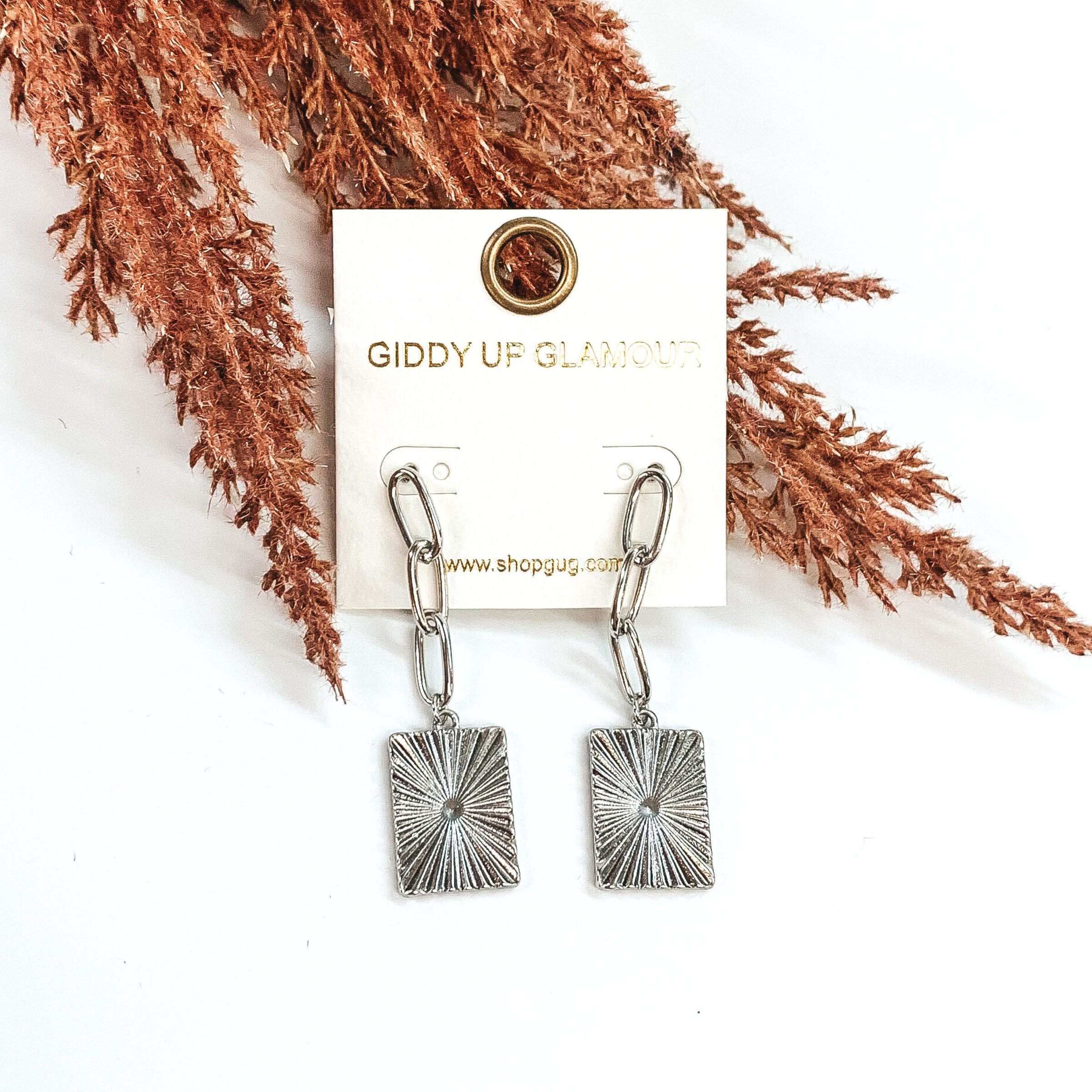 Silver Chain Earrings with Rectangle Pendant - Elegant Dangle Drop Jewelry for Women, Perfect for Parties, Weddings & Everyday Wear