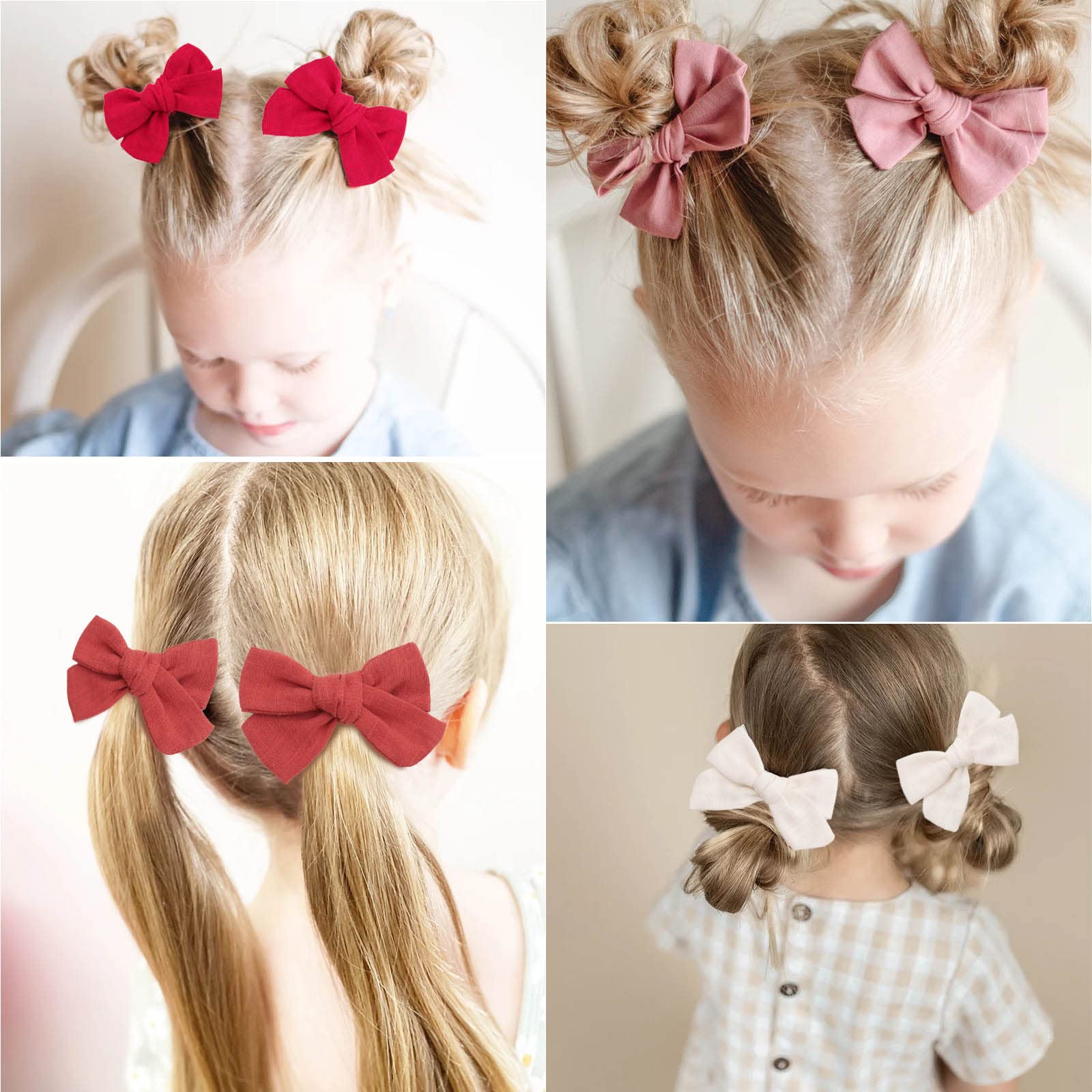 40Pcs 3.5 Inch Neutral Linen Hair Bows Clips for Baby Girls - Double Bun Ponytail Bow Hair Barrettes Accessories for Infants Toddlers & Kids (20 Pairs) - Perfect for Birthday Parties, Photo Shoots & Daily Outfits