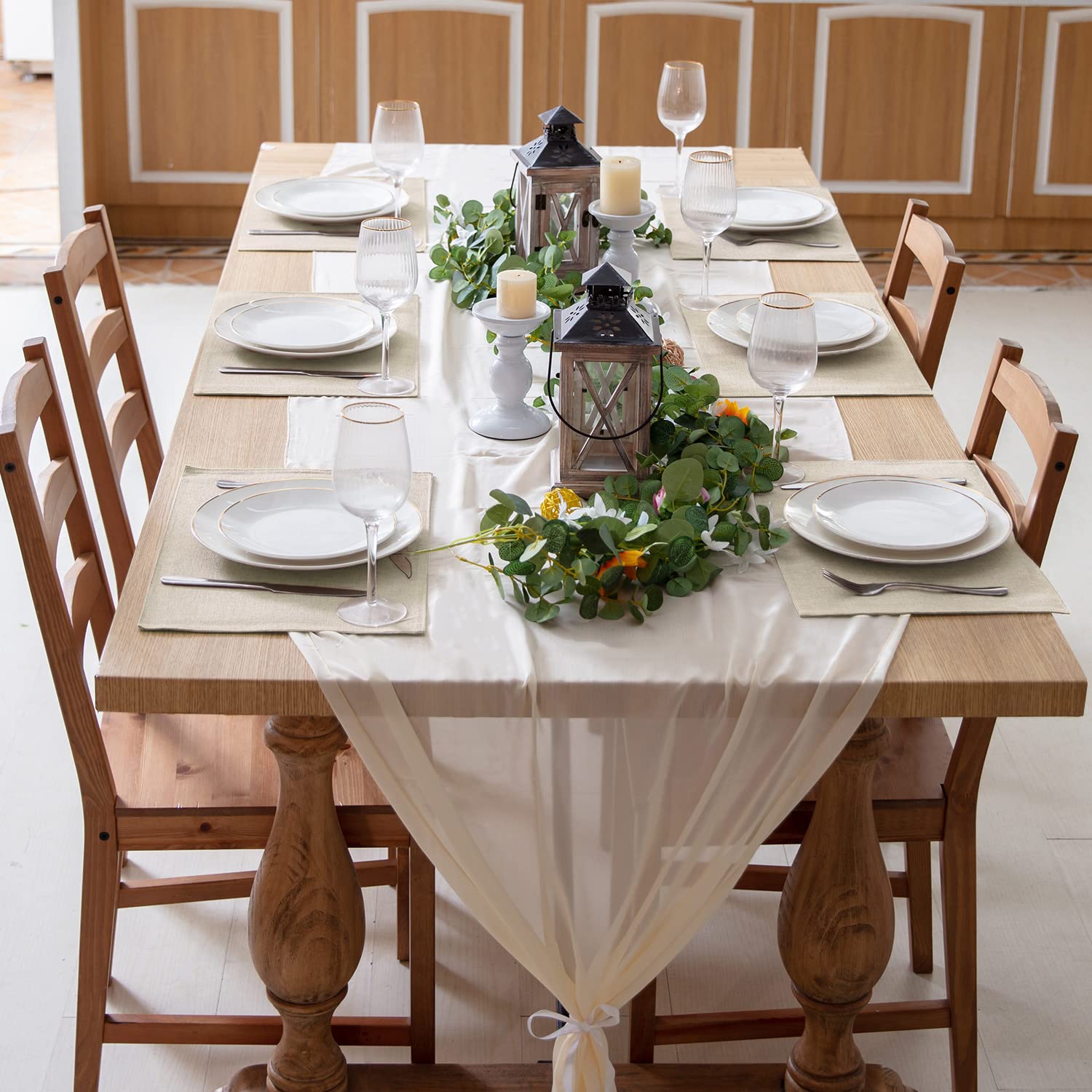 Premium Linen-Like Polyester Placemats Set of 8 - Machine Washable, Heat Resistant & Wrinkle Free - Thick Fabric Dining Table Mats for Kitchen & Formal Dinner (Beige) | Perfect for Everyday Meals, Dinner Parties & Holiday Gatherings