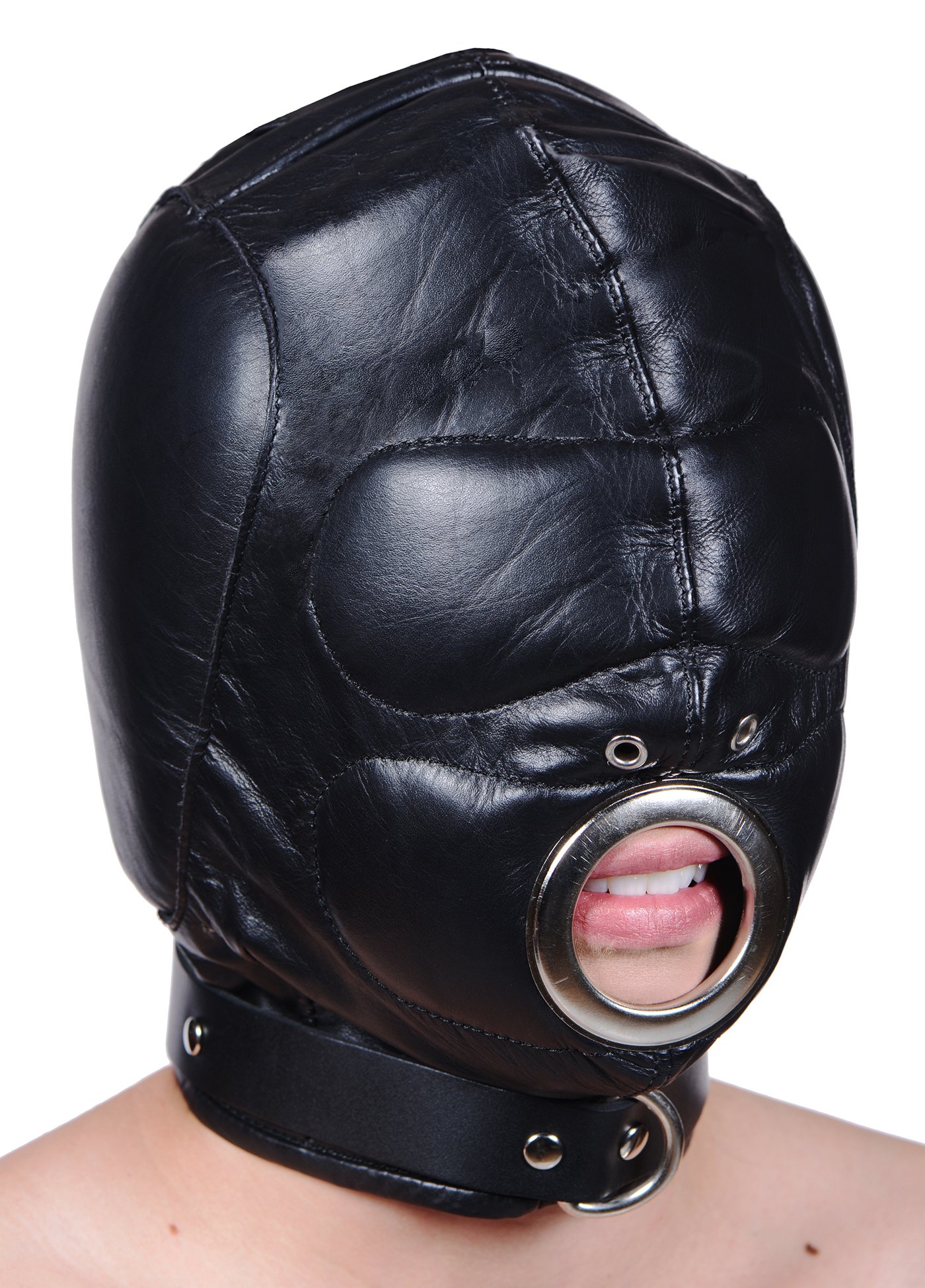 Premium Leather Padded Hood with Adjustable Mouth Hole - Medium/Large Size for BDSM, Fetish & Role Play - Perfect for Adult Costumes, Halloween & Sensual Play